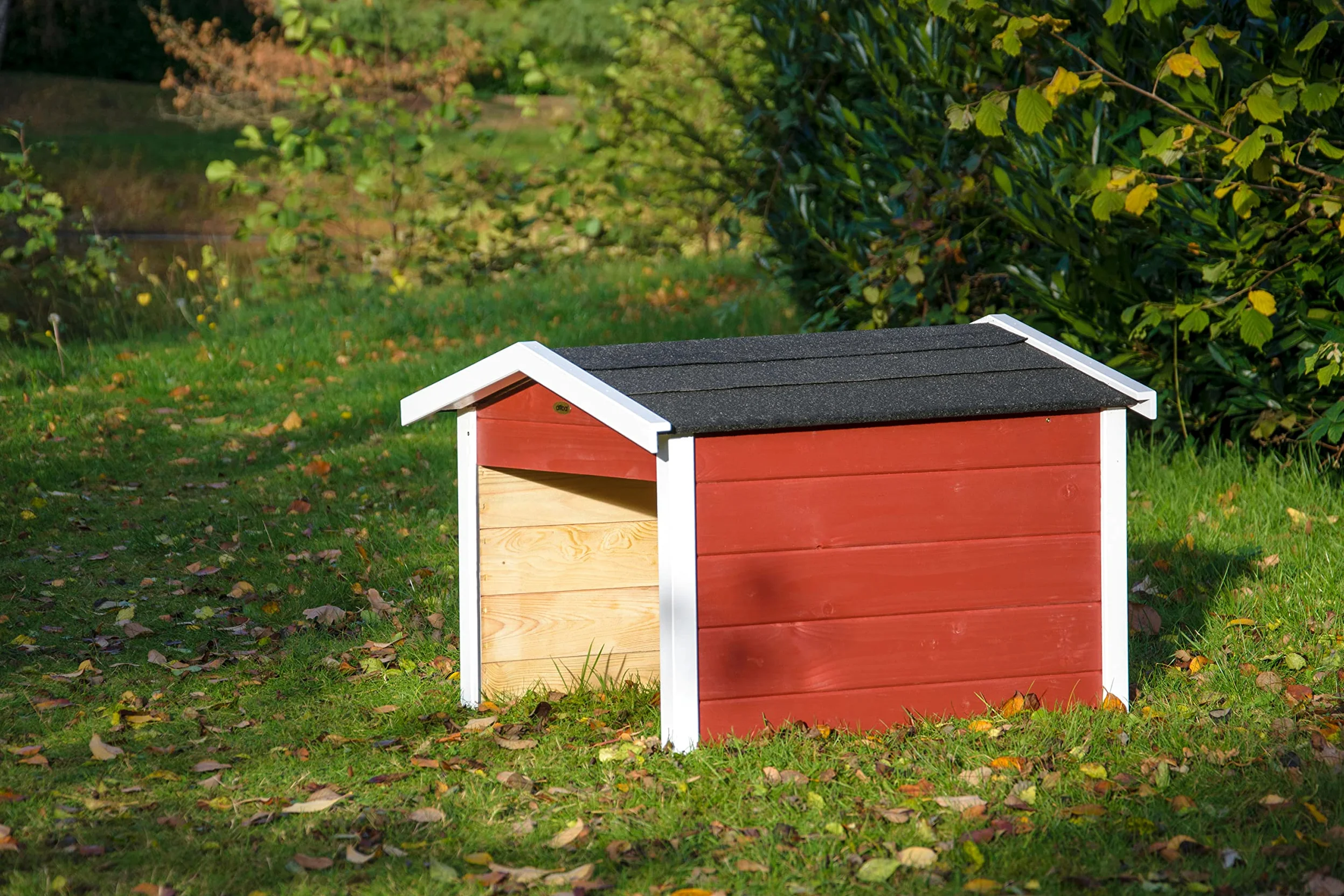 dobar® Garage pour Robot Tondeuse, en Bois, en kit, avec Toit bitumé, 76 x 68 x 52 cm, Rouge/Blanc