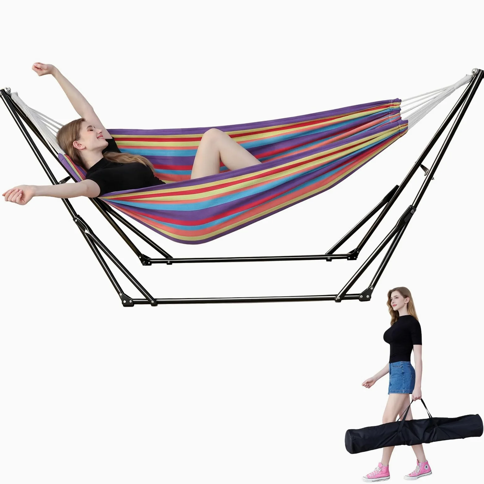 Hamac avec Support pour l'extérieur ou l'intérieur, Aucun Arbre requis | 1 Minutes Setup sans outil | Hammock réglable pour Patio Yard | Sac de transport inclus |450 lbs Capacité