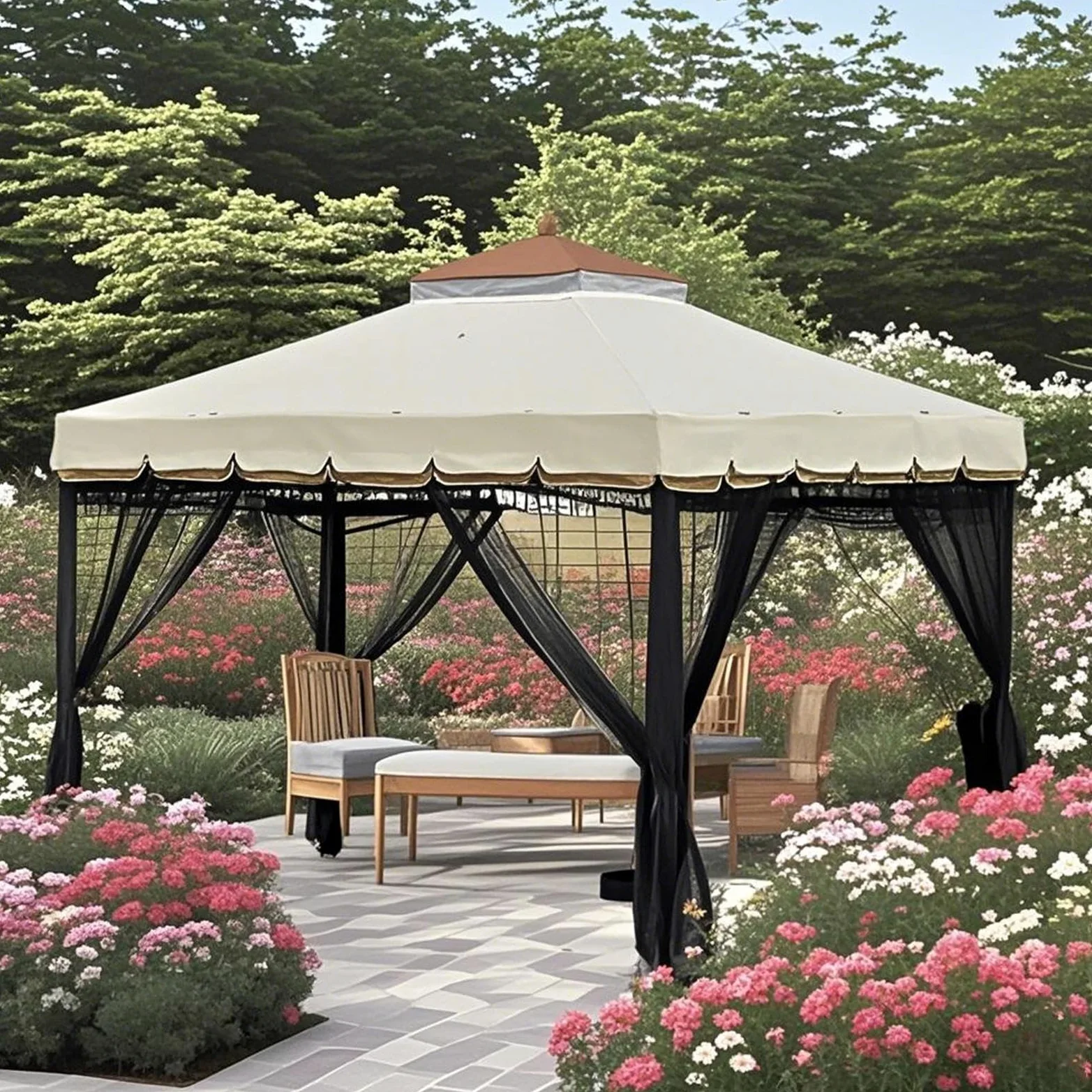 Filet De Canopée pour Patio 4 Pièces Pare-Anti-Moucherons Ventilées | pare-pour tonnelle Pour Extérieur, Jardin, Terrasse, Balcon, Camping, Tente, Pique-Nique, Camping-Car,