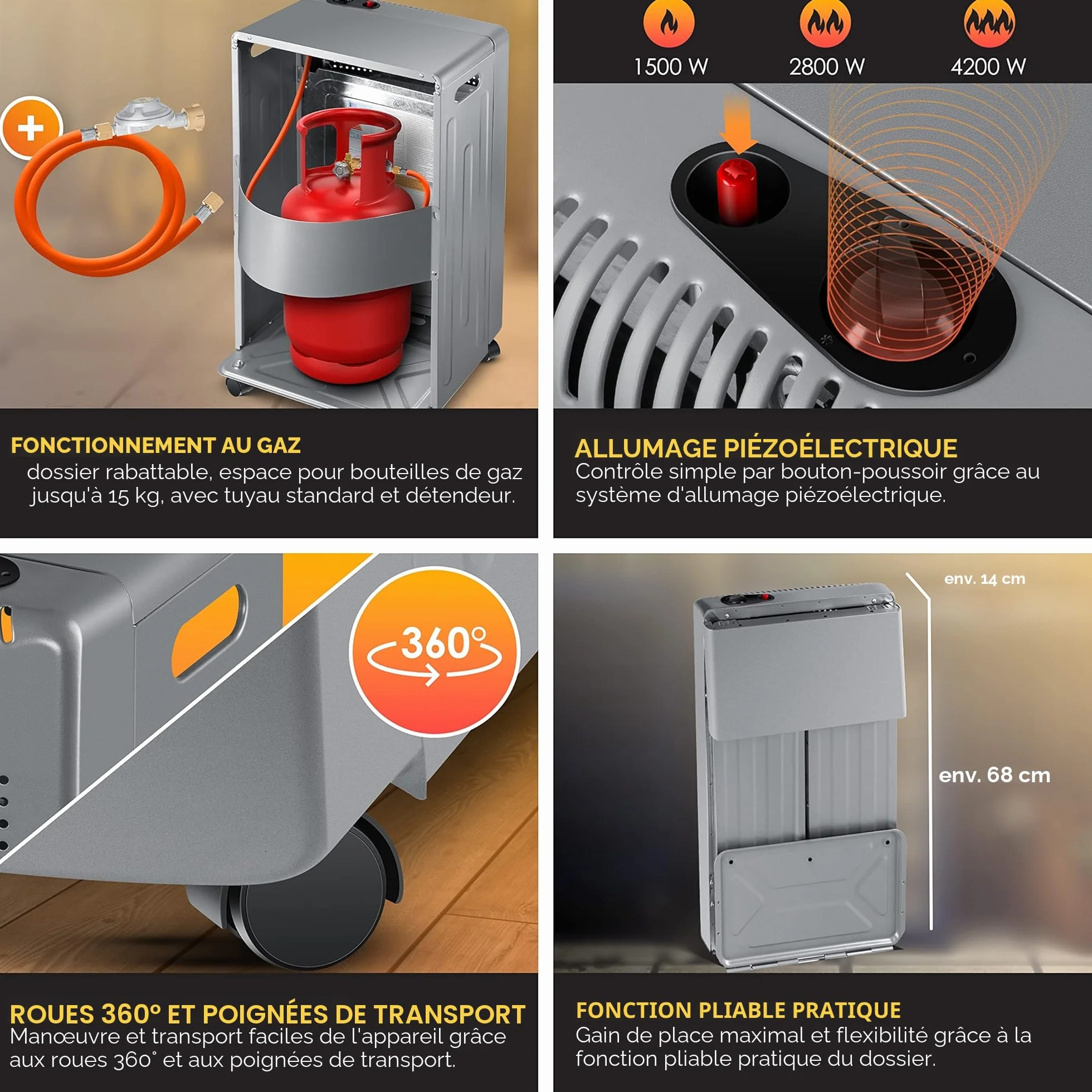 KESSER Chauffage à Gaz 4200 W Brûleur Céramique Infrarouge Gris Foncé