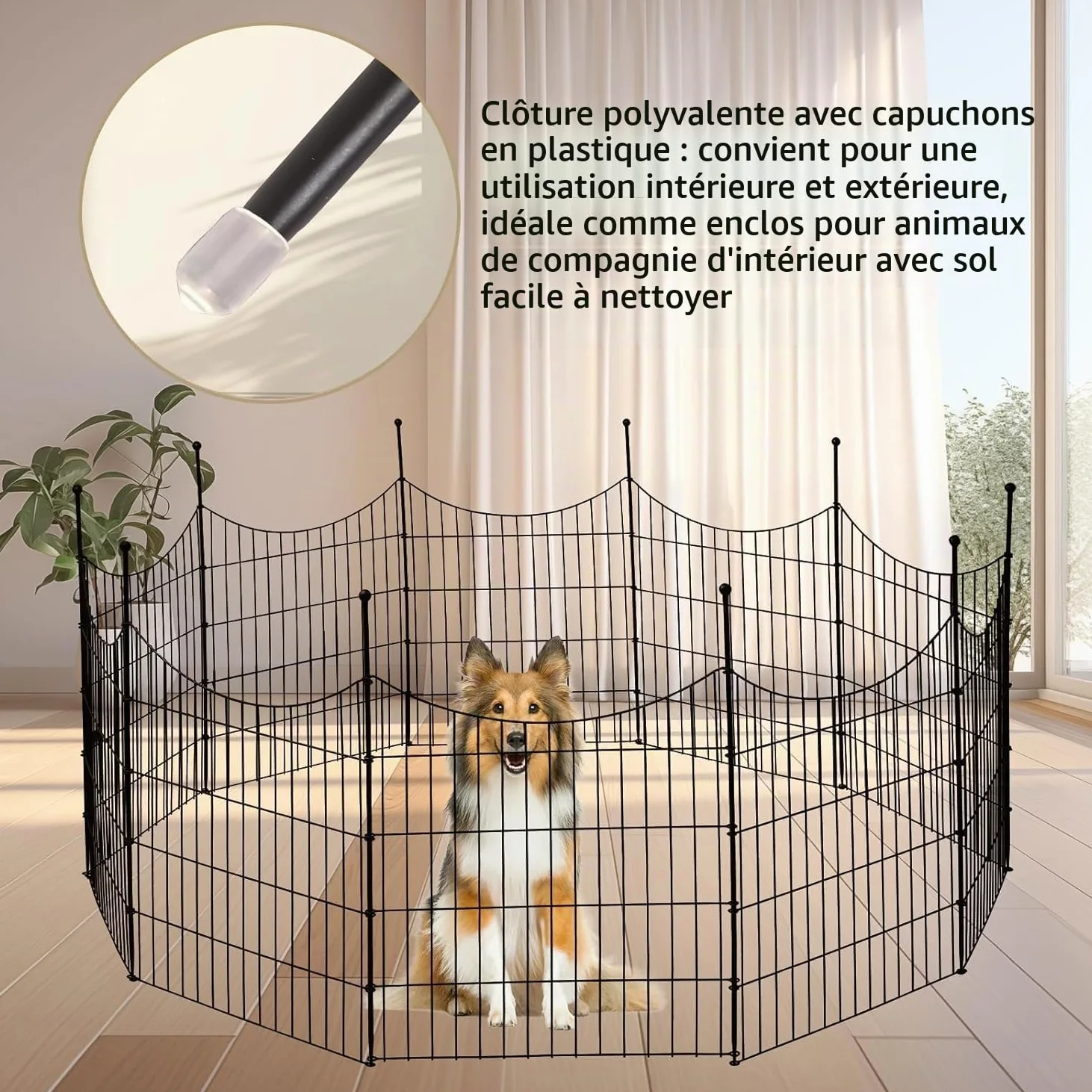 HEYOUTH Clôture d'étang,Enclos Chien Exterieur,cloture jardin en Métal,74x81cm,10 éléments de clôture et 11 barres de fixation,Clôture Métallique Décorative pour Chien Cour Terrasse Extérieur