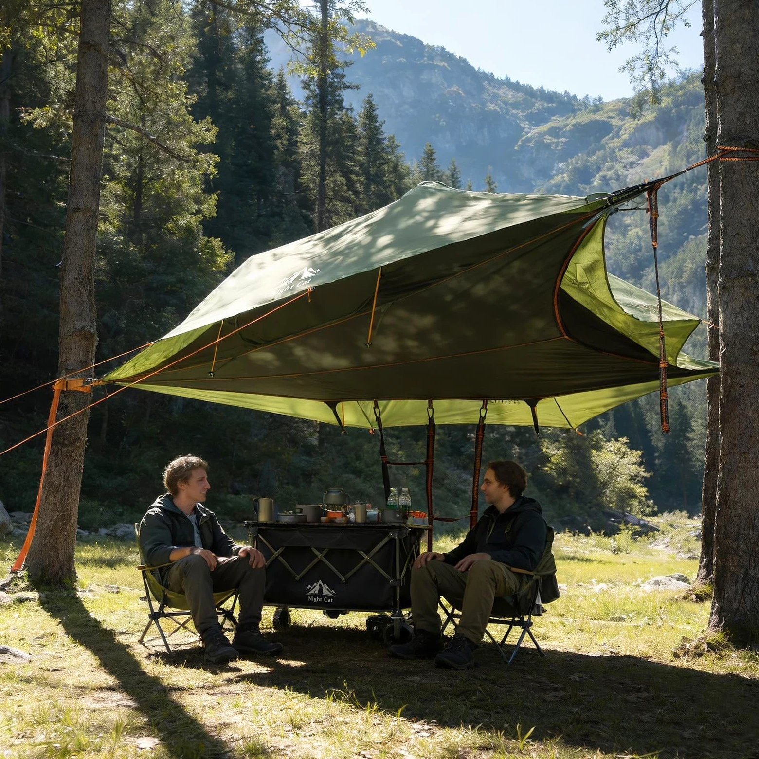 Night Cat Hamac Moustiquaire 2 Personnes: Imperméable Hamac Triangulaire d'extérieur pour Camping Jardin Voyage Randonnée