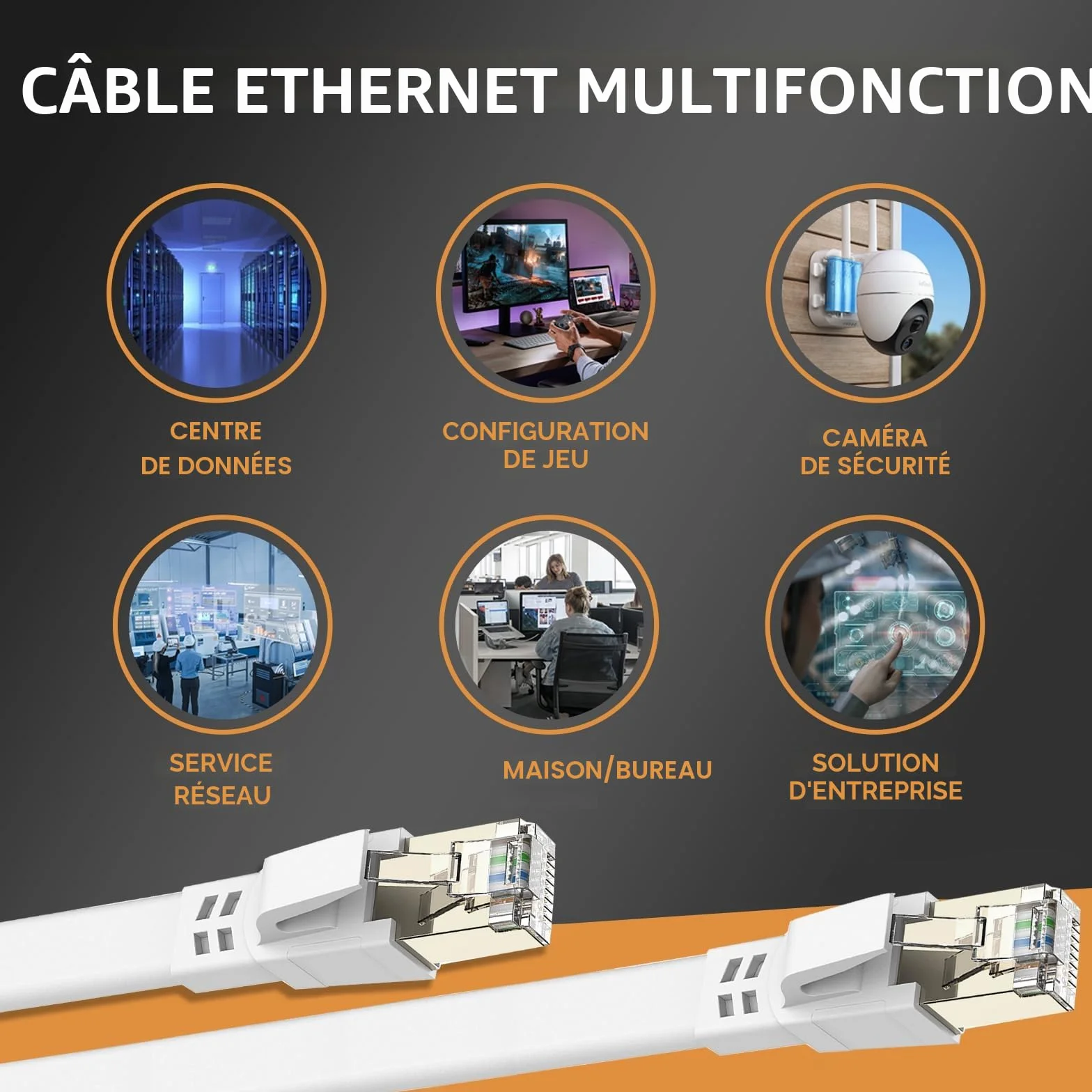Câble Ethernet Cat 8 0,5m 5 Pièces 40Gbps 2000MHz Plat STP RJ45 LAN