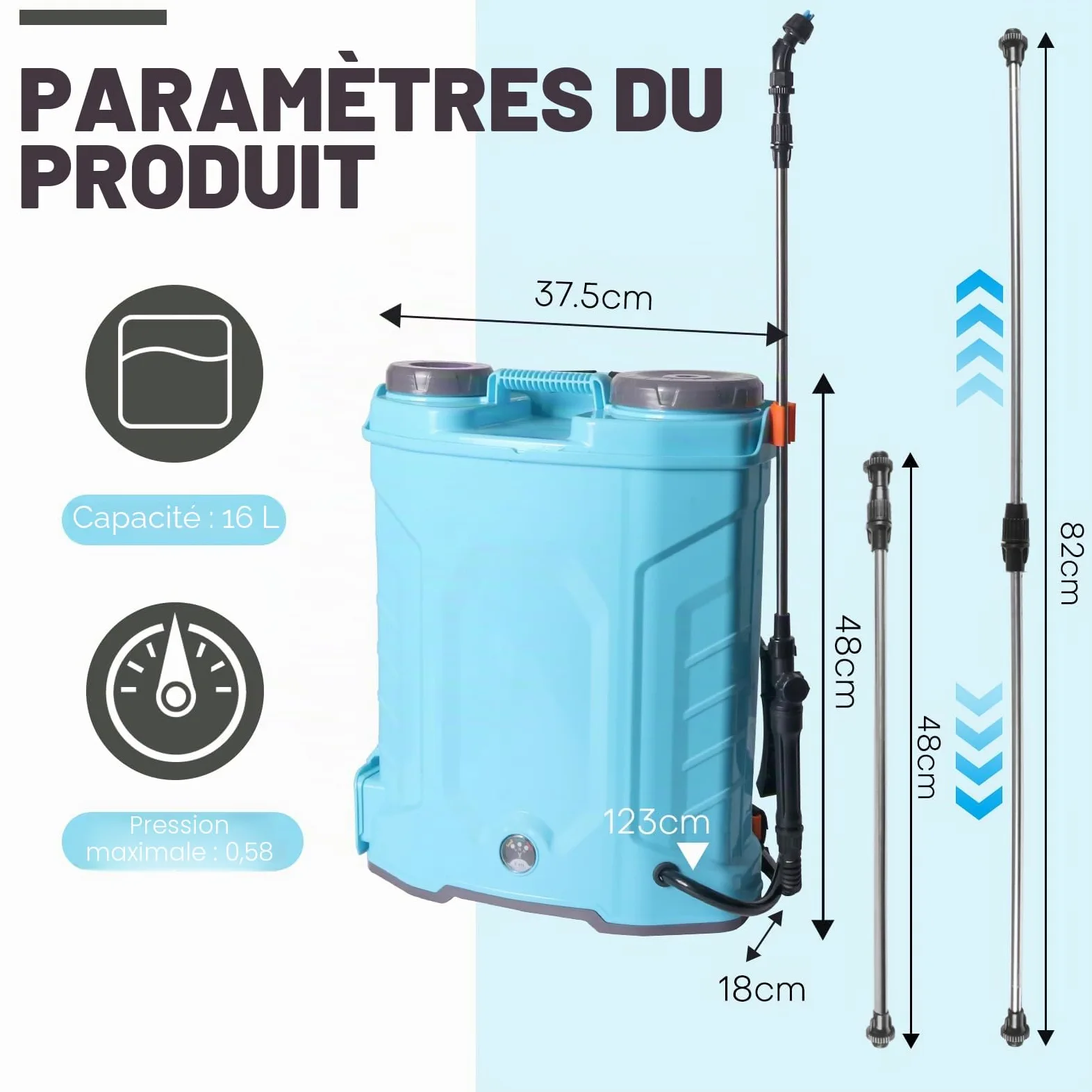 Pulvérisateur à Dos Électrique 16L, Pulvérisateur de Jardin Électrique avec 6 Buses de Brumisation Réglables, Pulvérisateur Rechargeable avec Batterie pour Arrosage et Nettoyage de Pelouse