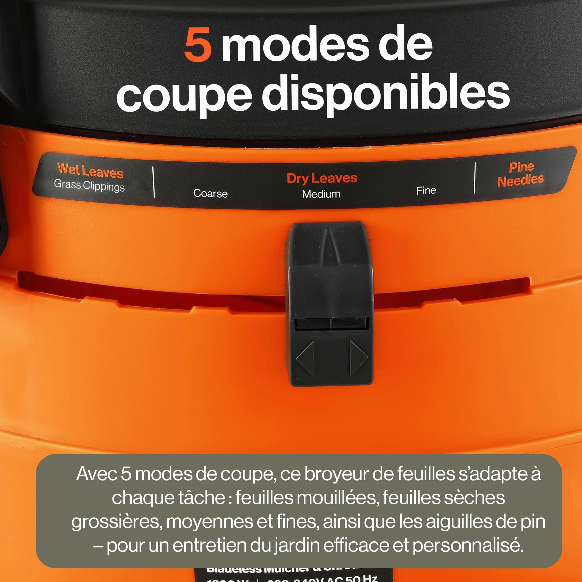SuperHandy Mulcher & Broyeur sans lame pour feuilles de jardin, 1800 W | 8000 tr/min; Entonnoir 50 cm, réduction 16:1; léger, seulement 8,5 kg, pour broyer efficacement les feuilles
