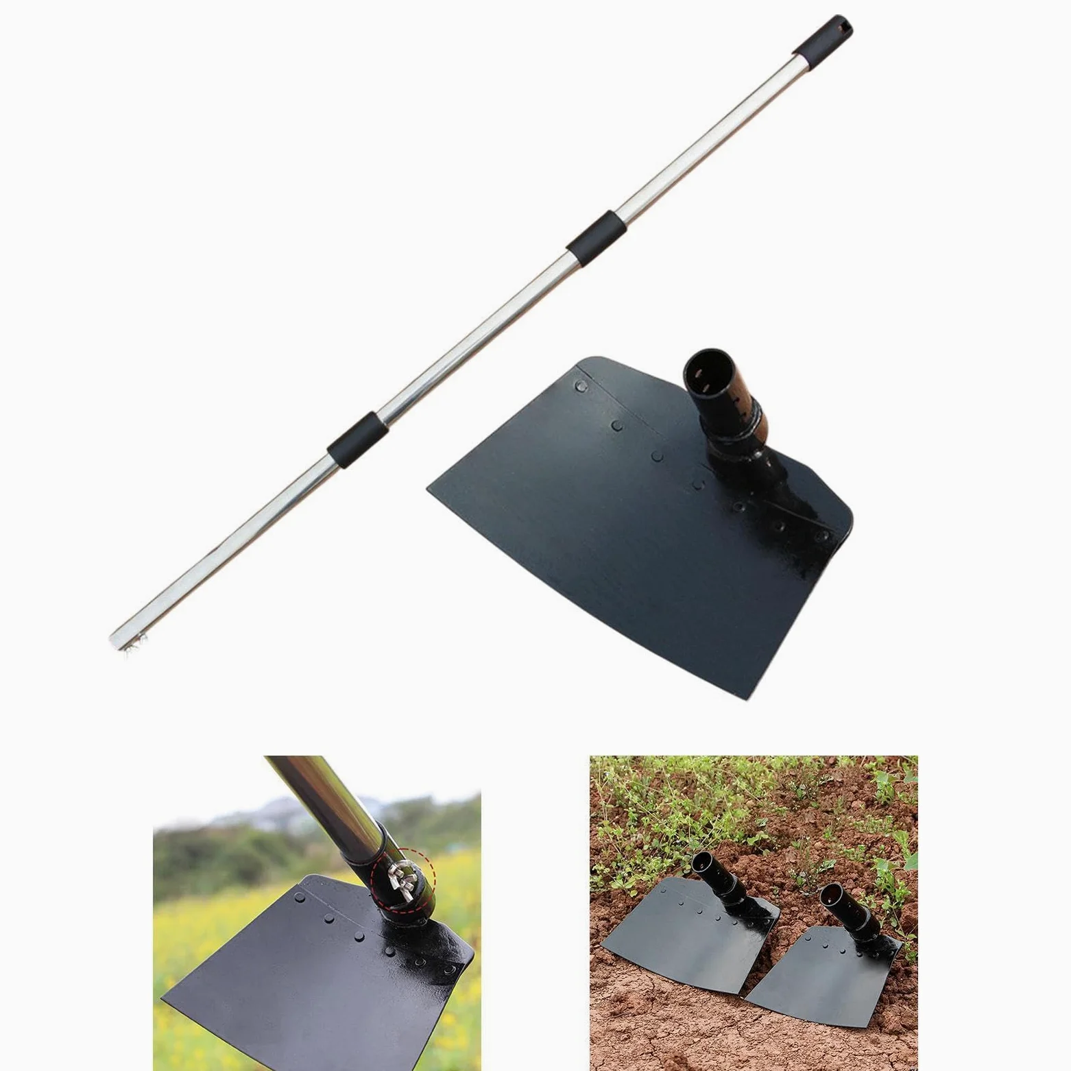 Houe de Jardin Houe de Jardin Acier Inoxydable Manche Télescopique Désherbeur Outil de Jardinage Creuser Aérer Ameublir Convient pour Entretien du Jar, 25cmx16cm