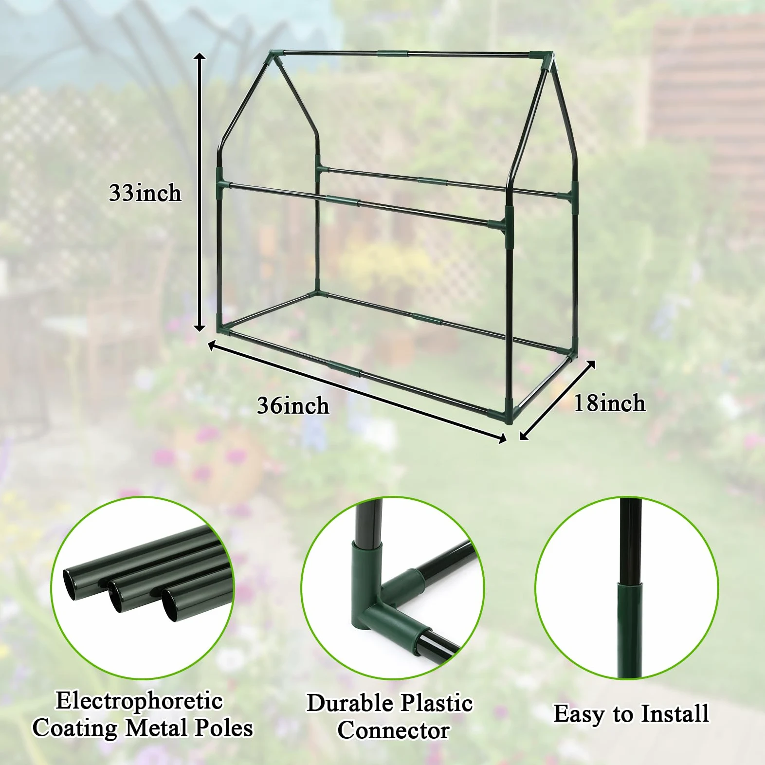 U'Artlines Mini Serre Portable avec Coussinet imperméable 91,4 x 45,7 x 83,3 cm, Tente pour Jardin, Petites Plantes, intérieur et extérieur, Vert PE