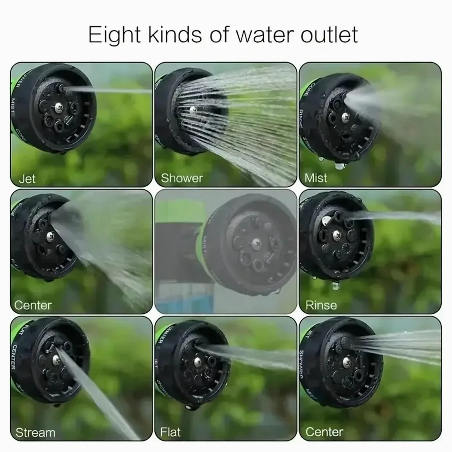 Pistolet d'arrosage avec embout multi-jets, Bec de pulvérisation mousse jardin 8 en 1 avec bouilloire 100 ml, rotatif, bouton, étanche