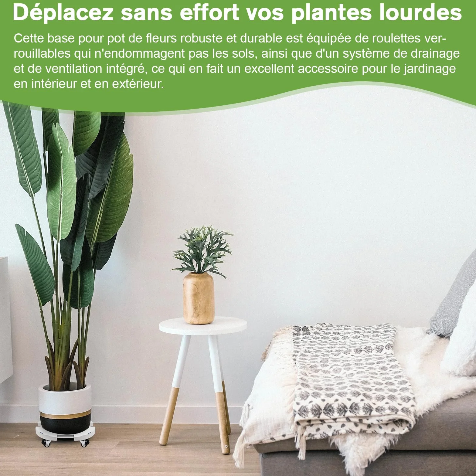 DEWEL Support Roulette Porte Plante Réglable 38-50cm, Capacité de Charge 200 kg