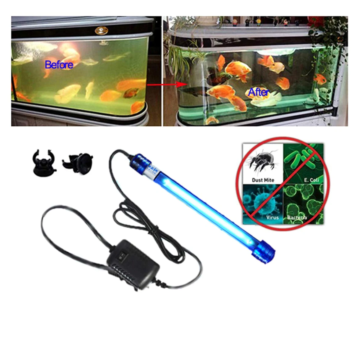 Stérilisateur à lumière UV pour aquarium,Lumière UV,Pour nettoyer les algues vertes,Maison pour chien,Stérilisateur UV,Pour filtre de carter, bassin, piscine,Stérilisation (13 W,33 cm de longueur)