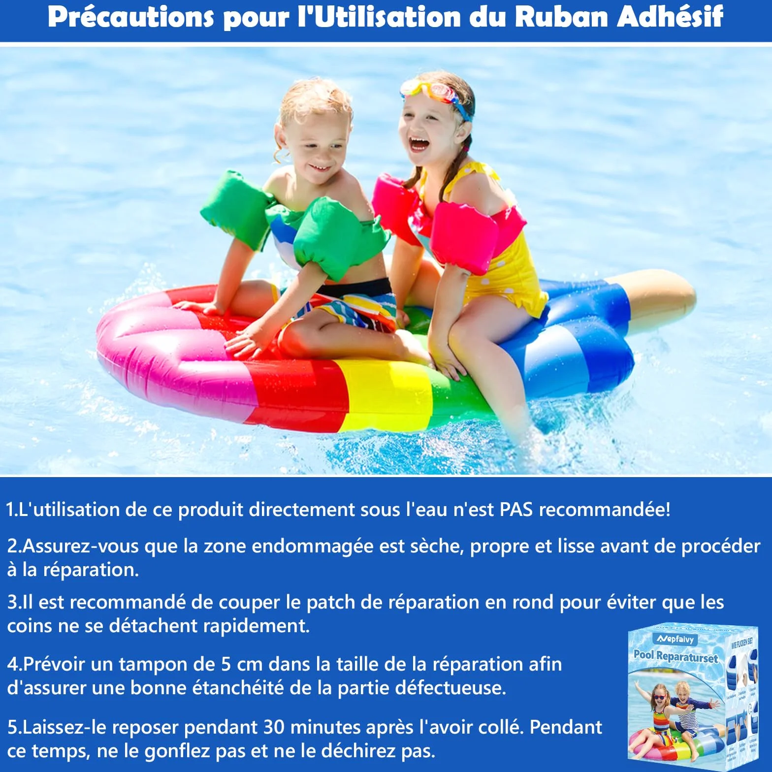Nepfaivy Kit Réparation Piscine - Rustine PVC 10 x 150 cm, Ruban Adhésif pour Piscine Gonflable Spa