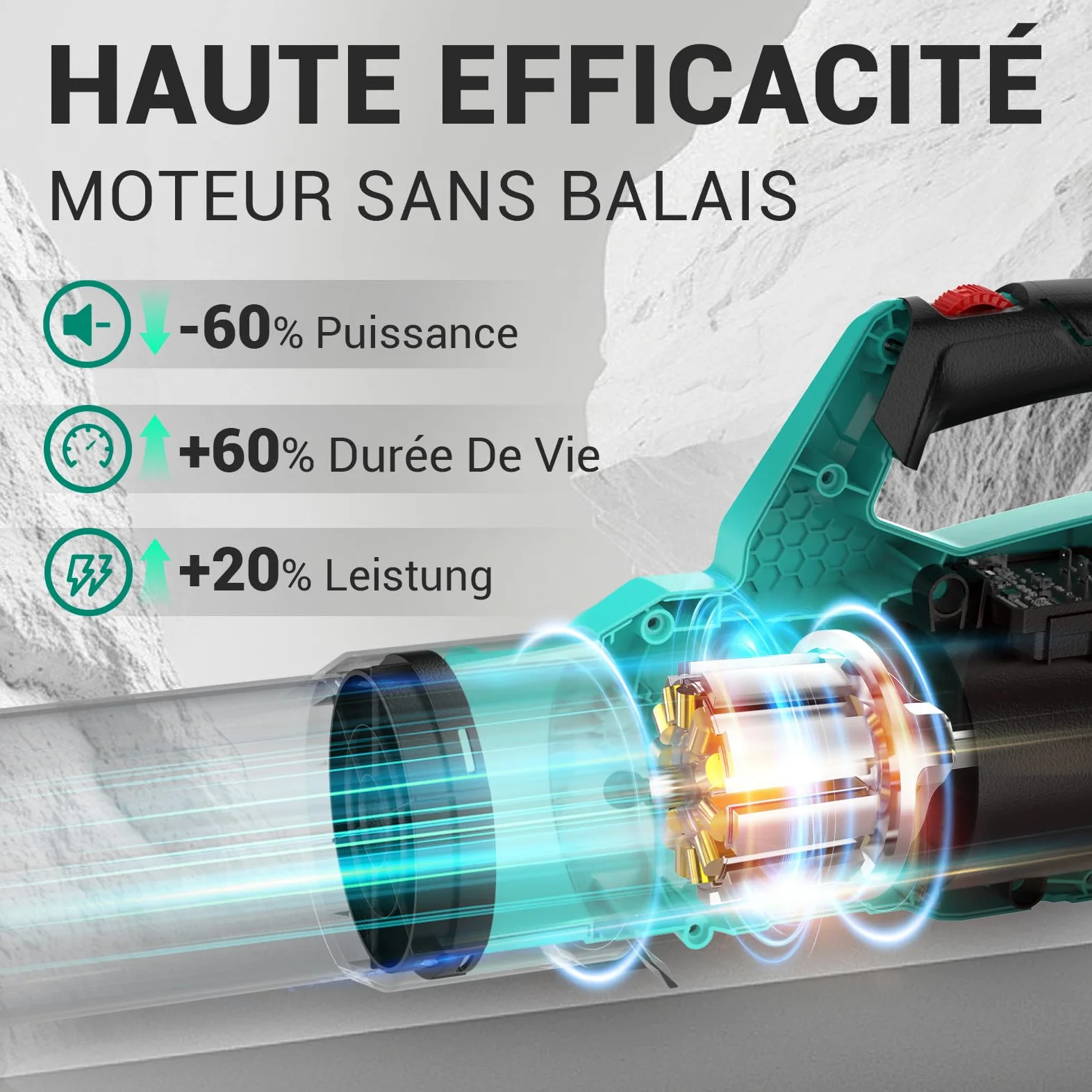 DCA Souffleur de Feuilles sans Fil 20V avec Moteur Brushless, Débit d'air 820 m³/h & 193 km/h, Batterie 4.0Ah Incluse, Ultra-Léger 1,5kg, Variateur de Vitesse pour Jardin, Allées et Poussière