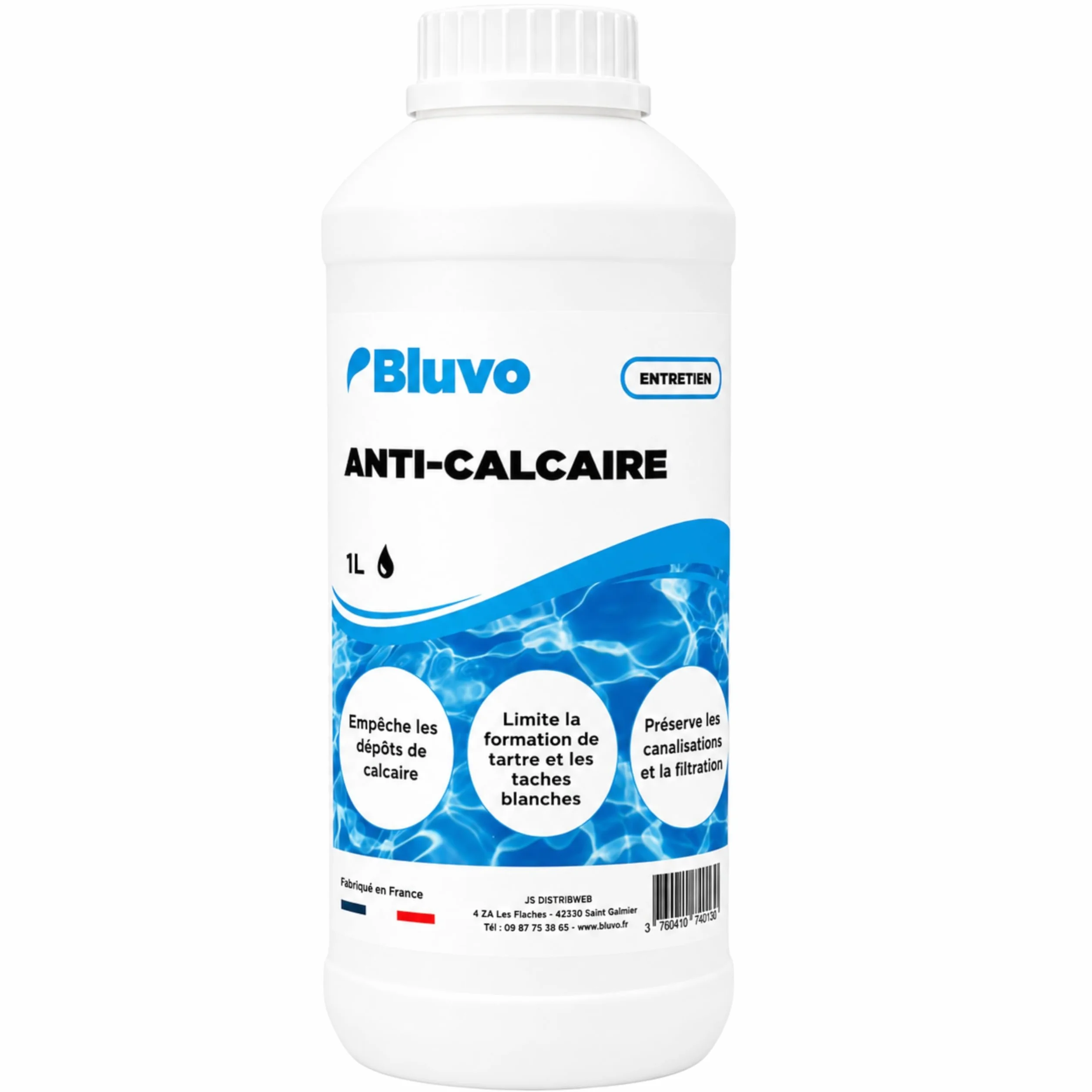 Bluvo Anti Calcaire Piscine et Spa – Traitement Préventif 1L Fabriqué en France