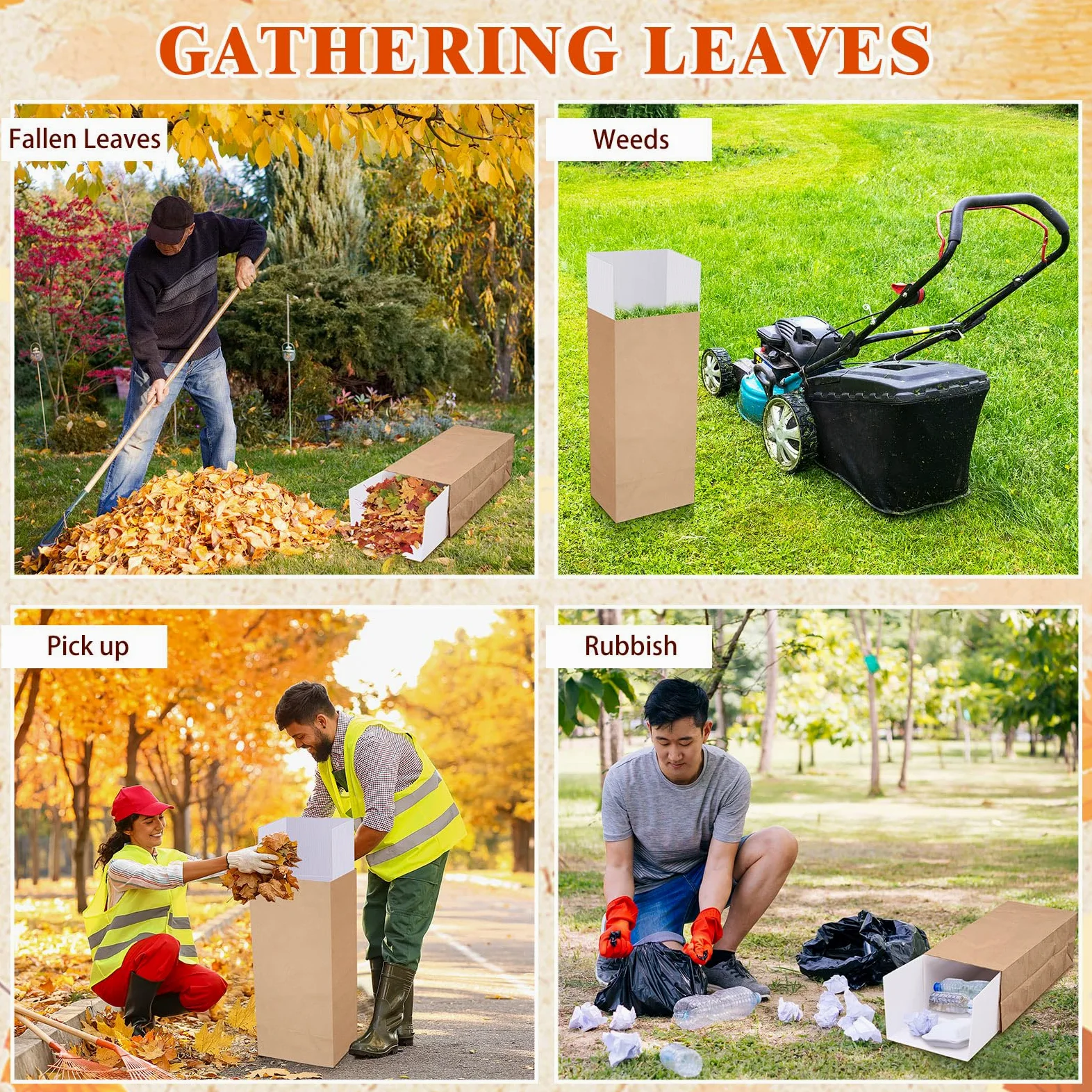 Tioncy Lot de 2 sacs en papier réutilisables pour pelouse et feuilles - Pas de pliage nécessaire pour ramasser les feuilles, balayer et ramasser les débris de jardin