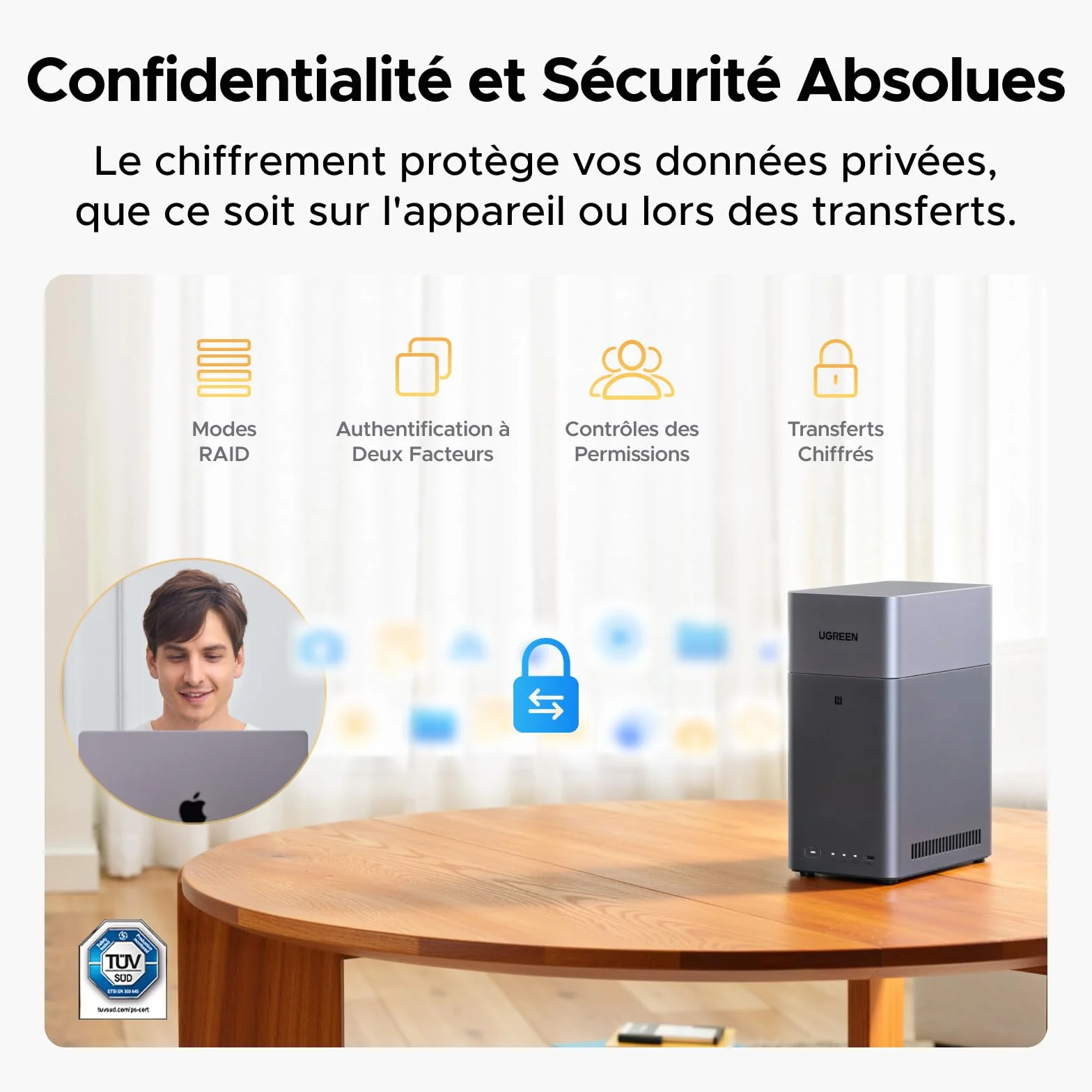 UGREEN NASync DH2300 NAS Bureau 2 Baies 4Go RAM NFC One-Touch LAN 1GbE Album Photo IA