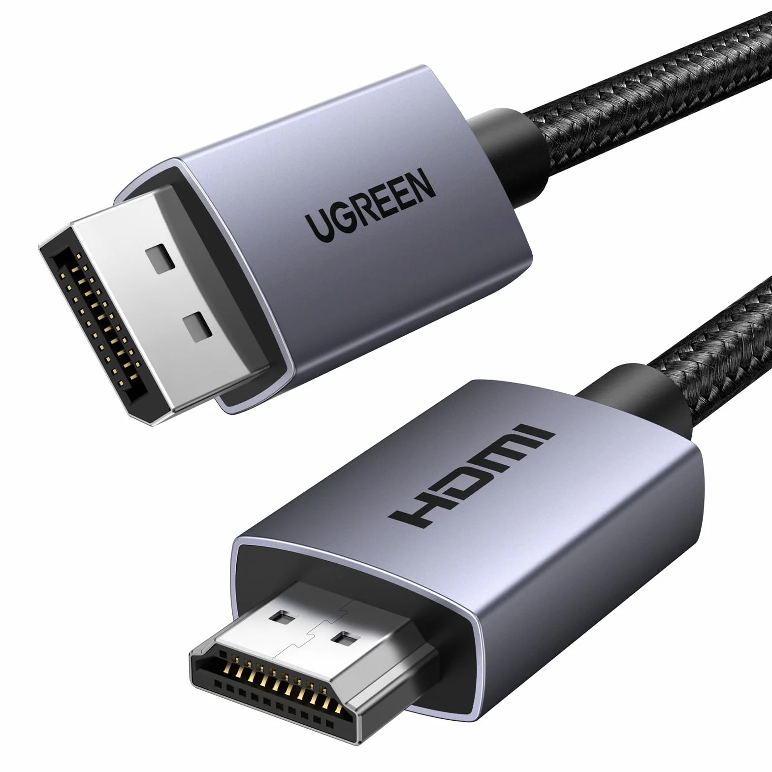 UGREEN Câble DisplayPort vers HDMI 4K 30Hz 2K 60Hz 1080P 120Hz 1.4 10.2 Gbps HDR HDCP Nylon Tressé 2M