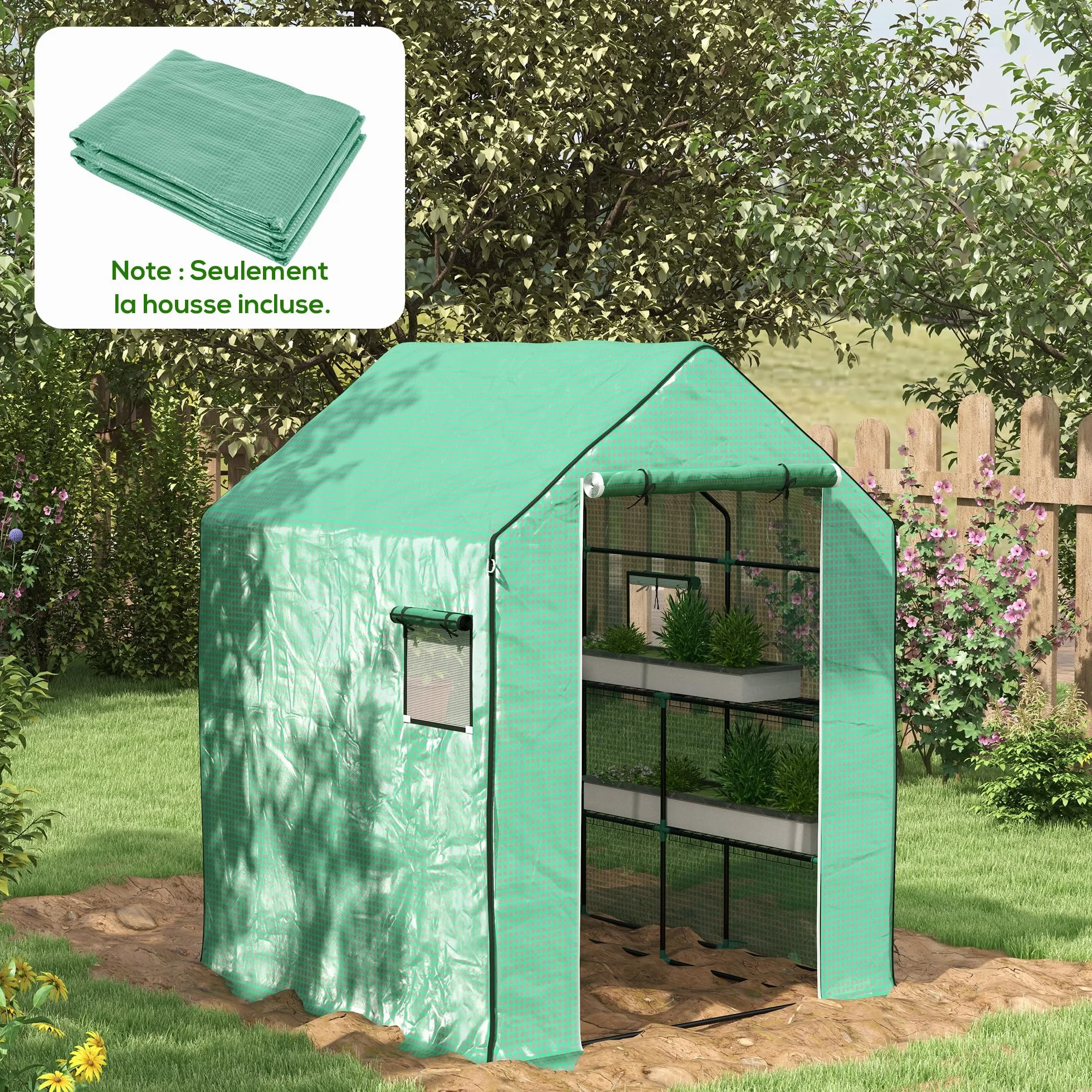 Outsunny Bâche de Remplacement pour Serre de Jardin 140 x 143 x 190 cm Anti-UV Vert