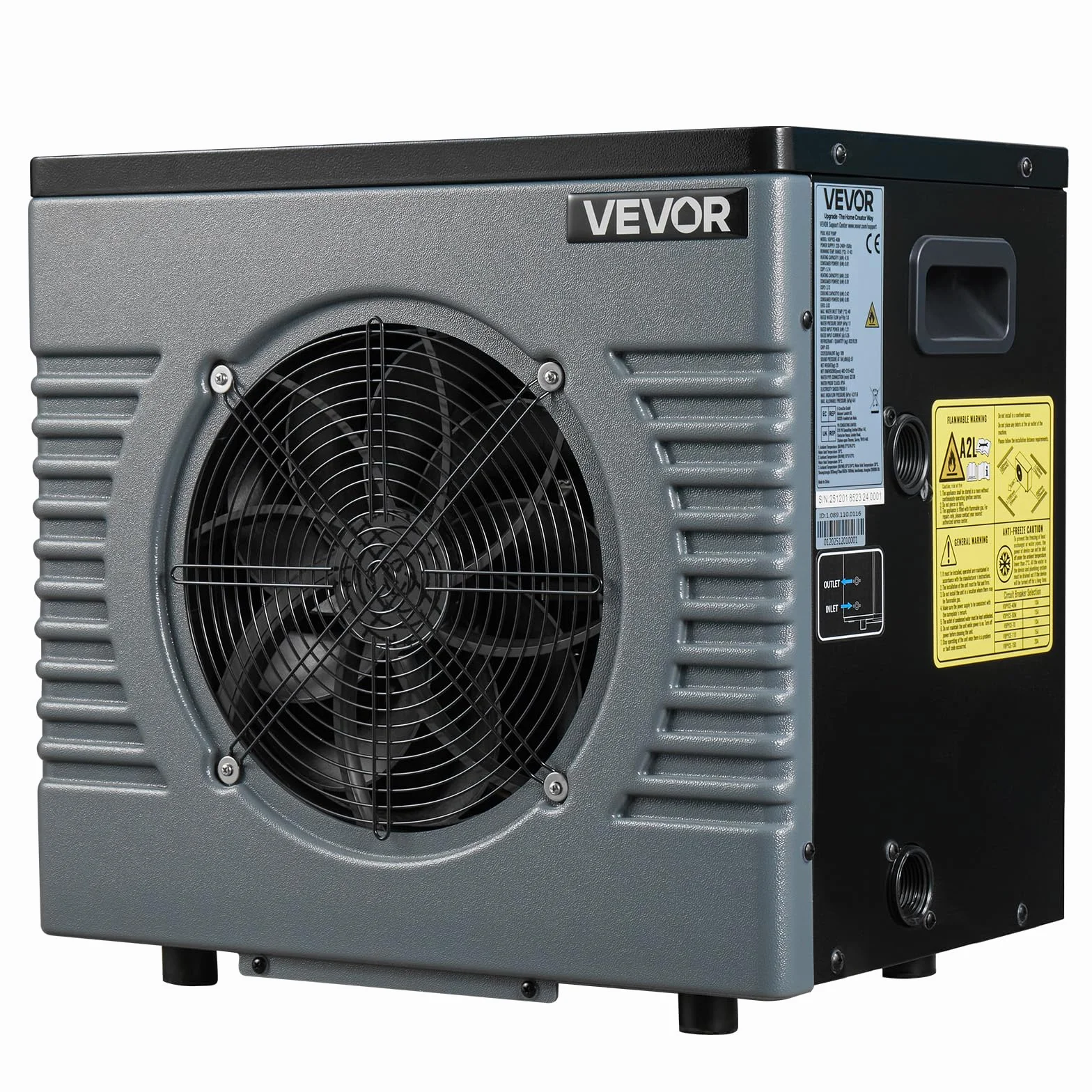 VEVOR Pompe à Chaleur pour Piscine 4,92 kW Chauffage Électrique Hors Sol 18 m³ COP 5,29 Faible Niveau Sonore GFCI