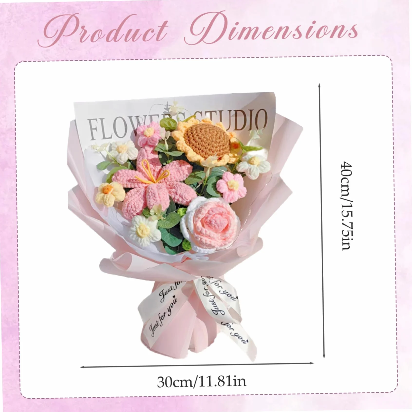 Bouquet de Fleurs de Crochet, Rose réaliste, Tournesol en Tricot Doux pour Cadeaux décoration intérieure