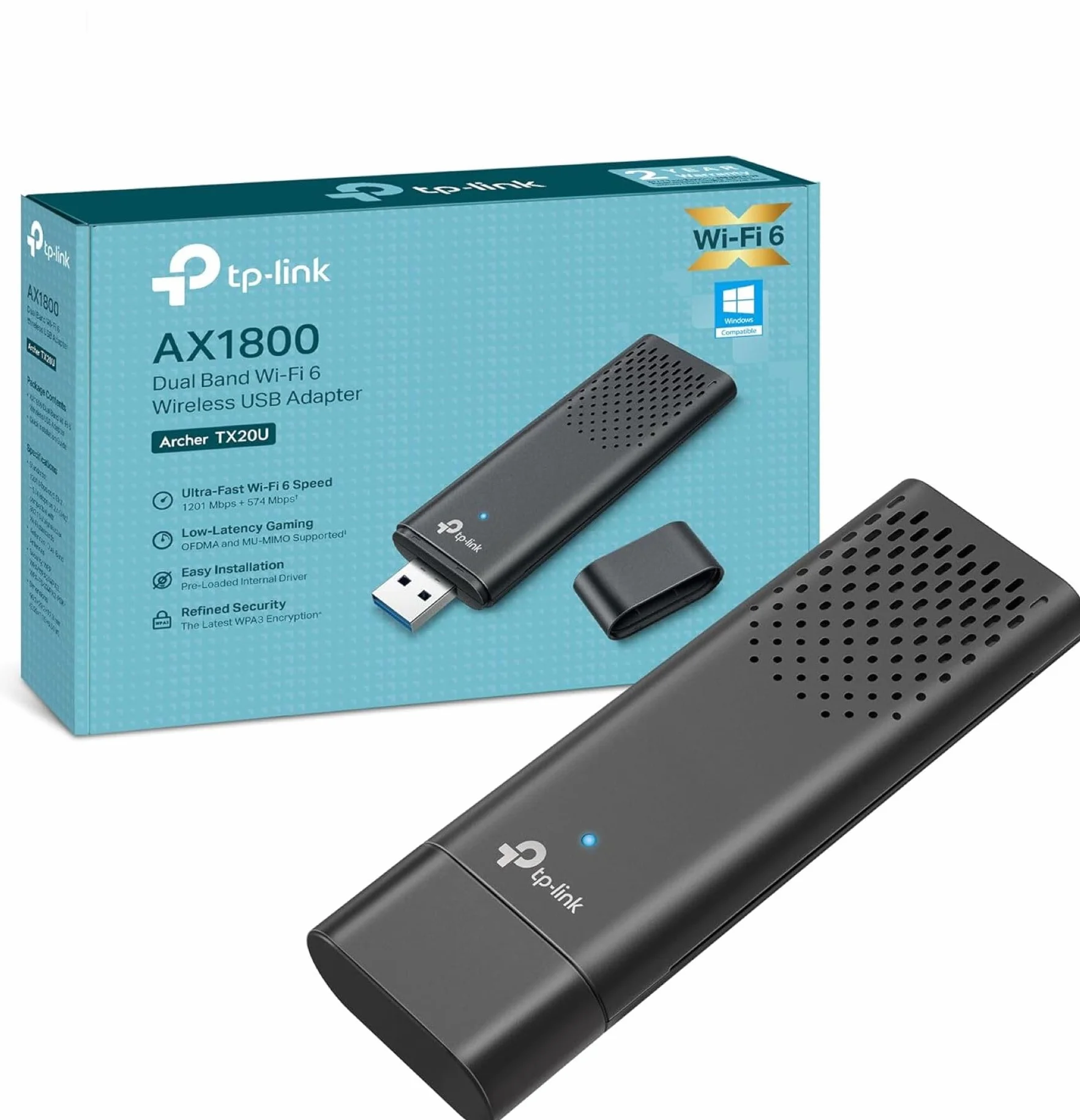TP-Link Archer TX20U Clé WiFi 6 AX1800 USB 3.0 Bi-Bande 2.4G/5GHz MU-MIMO WPA3
