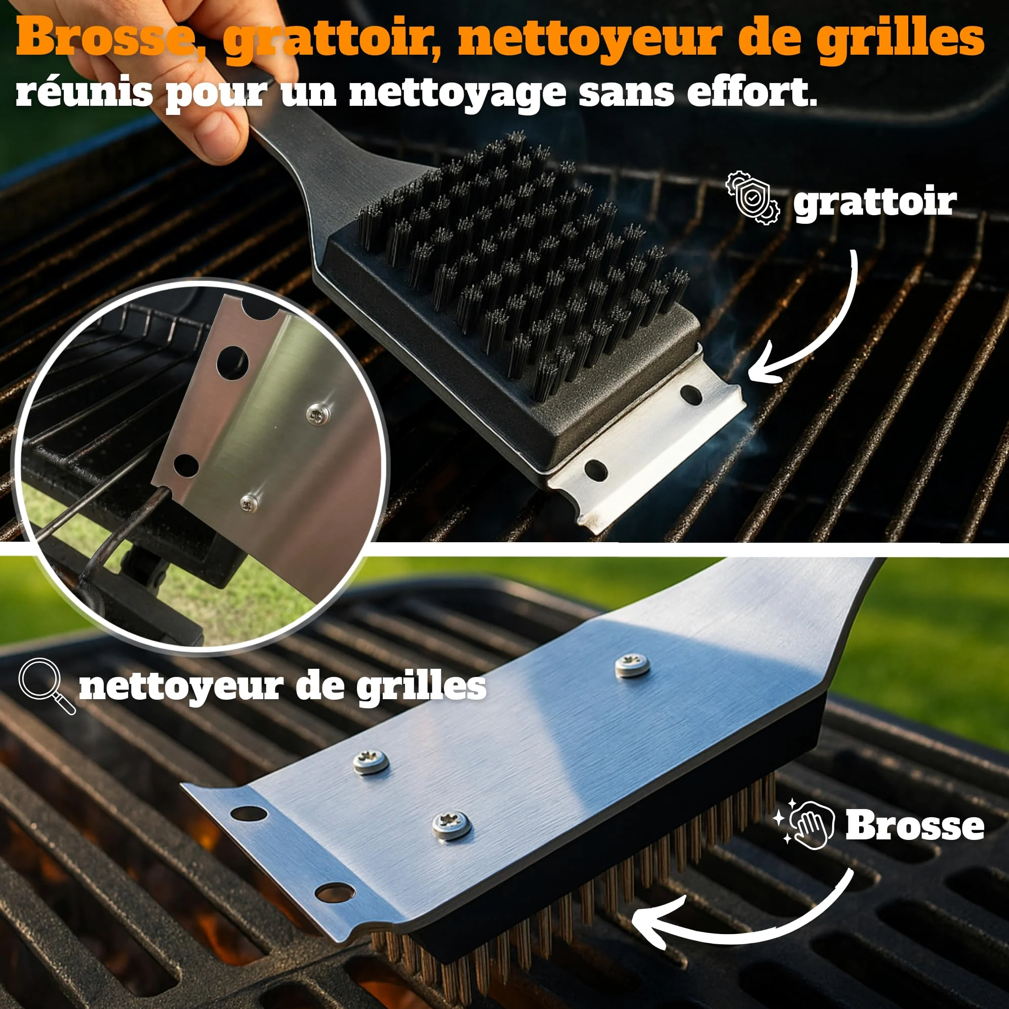 Coffret Barbecue Homme - ustensiles Barbecue INOX dans Une Valise en Bois | Spatule 3-en-1 avec décapsuleur & lame, outils barbecue, cadeau fête des pères & Noël
