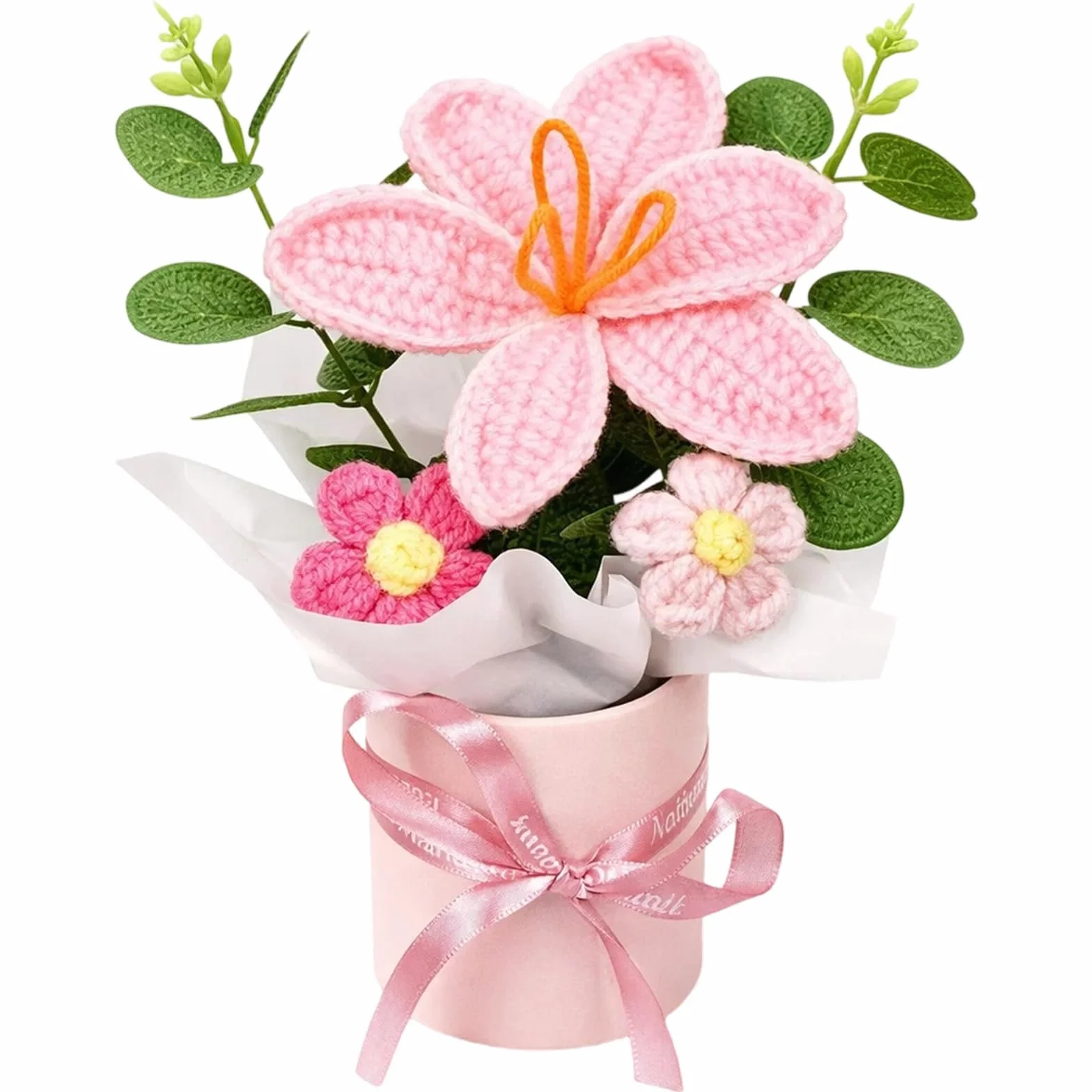 Fleur Crochet Tulipe Rose Bouquet Décoration Intérieur Cadeau Anniversaire Mariage