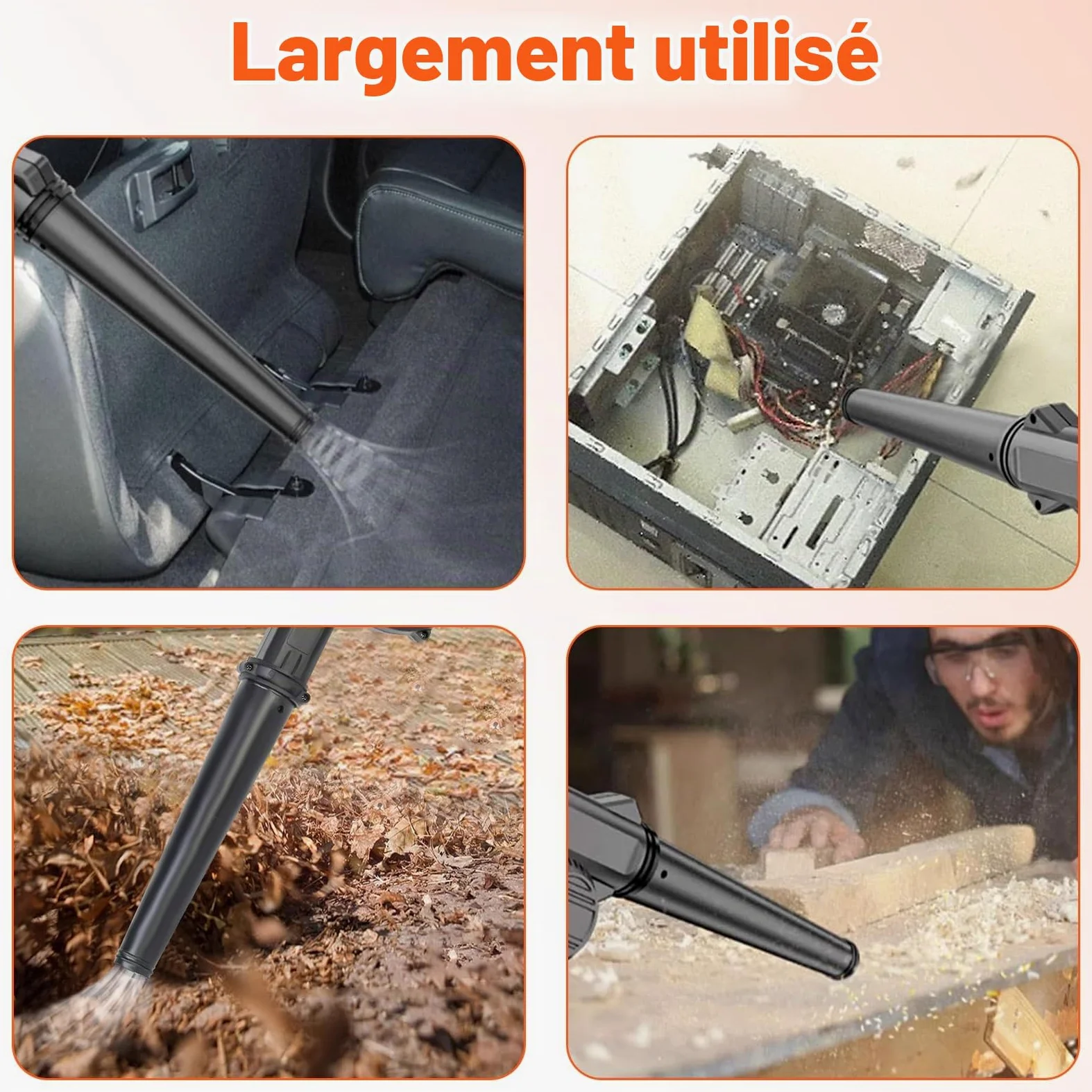 Souffleur à Feuilles Sans Fil 21V Souffleur & Aspirateur 2 en 1 Souffleurs à Feuilles électrique Sans Fil avec Chargeur / 2*3000mAh Batterie, 1.6m³/min 18000 trs/min, pour Jardin Cour Patio