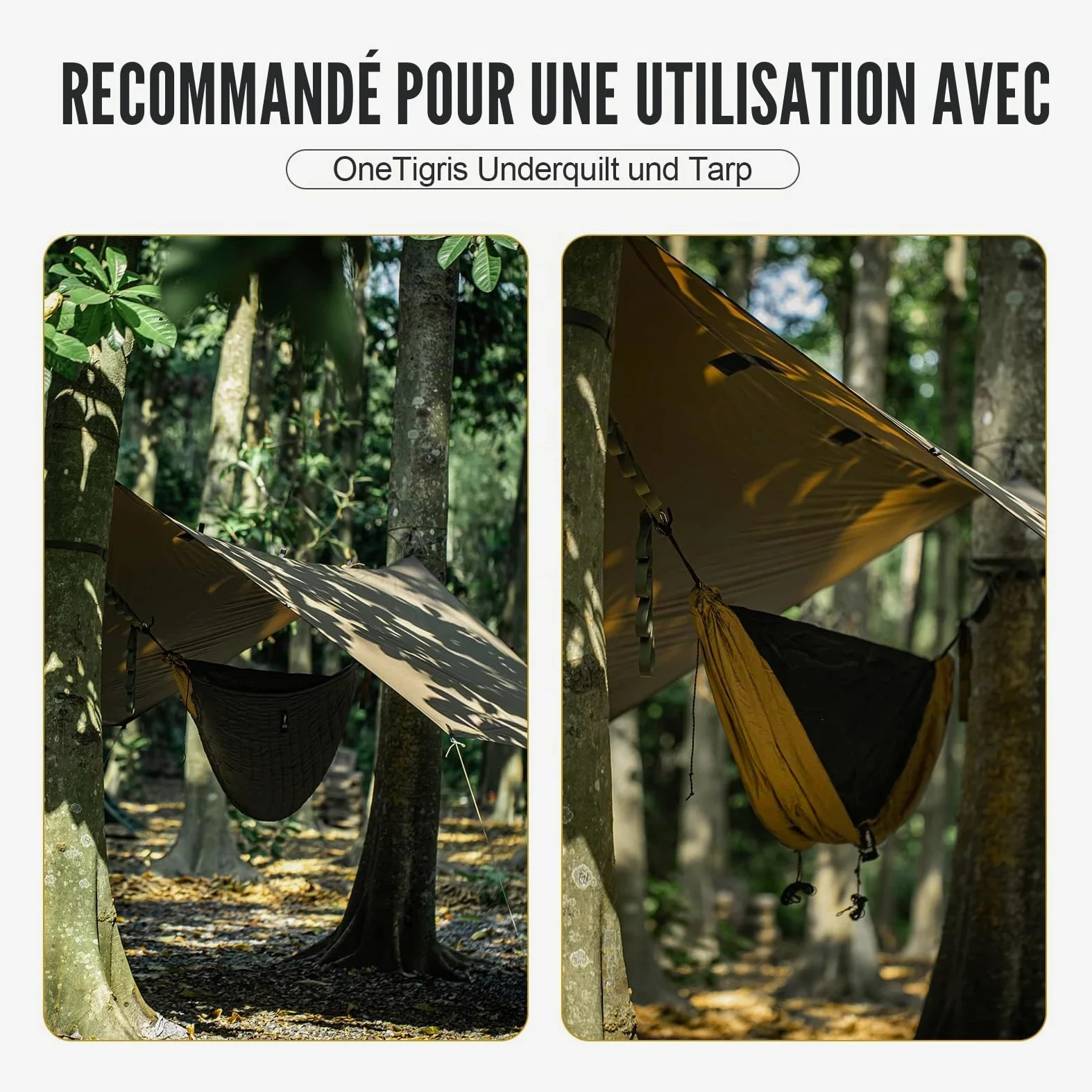 OneTigris KOMPOUND hamac de Voyage 1 Personne hamac extérieur avec moustiquaire |Emballage MODULAIRE 260x130cm(Coyote Brown)