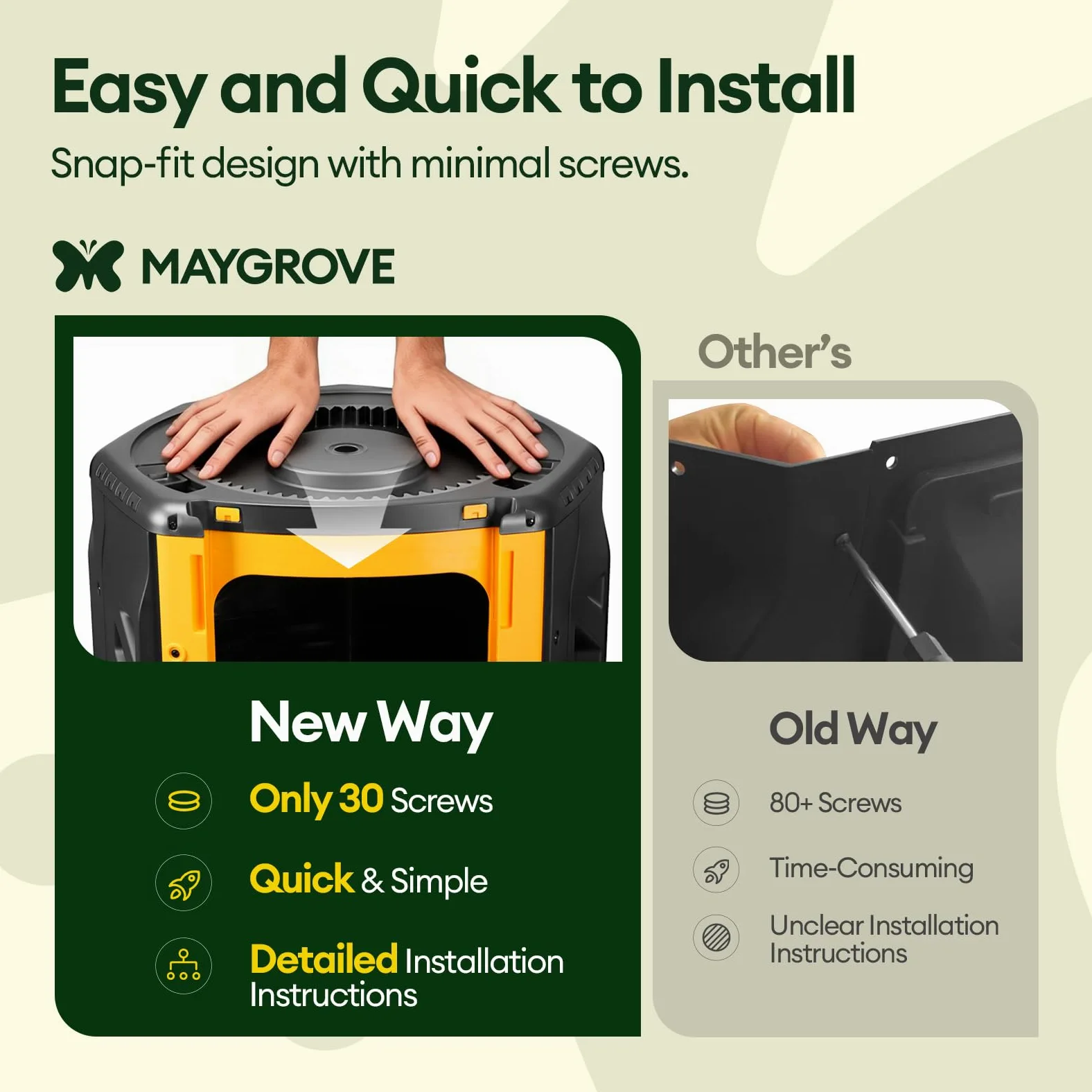 MAYGROVE Composteur 200L à 2 Compartiments Rotatif 360° Bac à Compost pour Jardin avec Portes Coulissantes Cadre en Acier Robuste