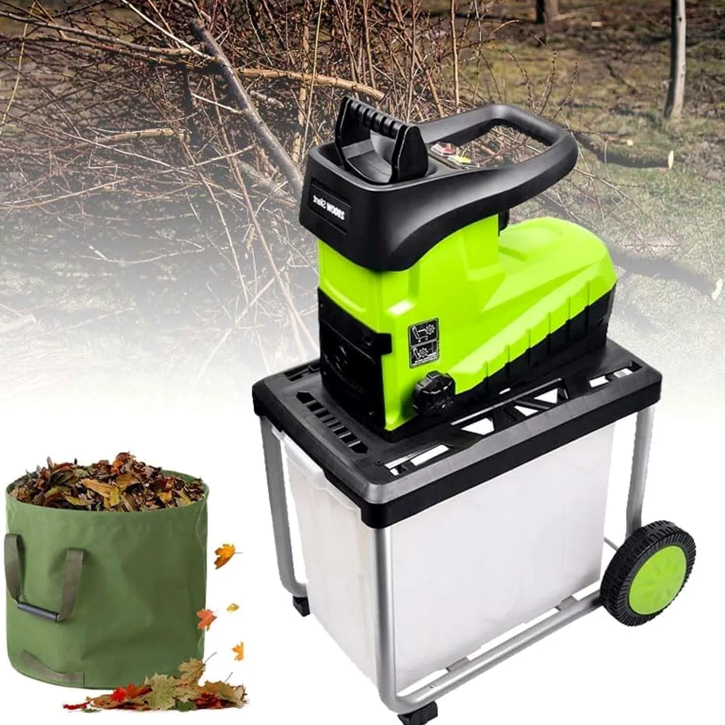Broyeur De Jardin Électrique, Déchiqueteur 2800W Avec Capacité Coupe 45mm, Sac Collecteur Détachable 60L, Lames Acier Réversibles Et Arrêt Sécurité, Parfait Branches Et Débris Jardin.