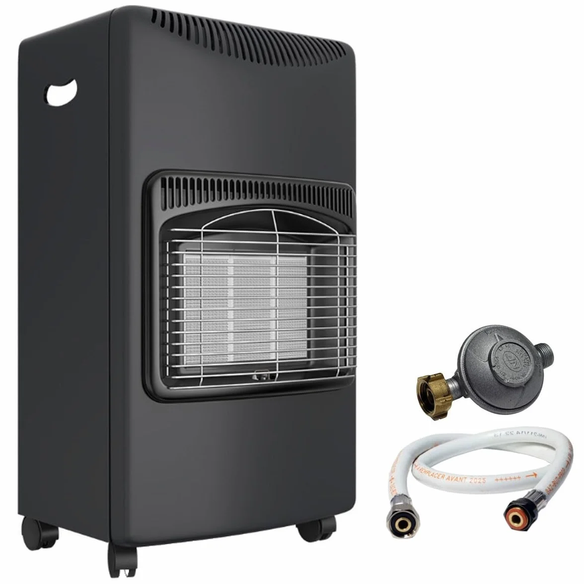 Chauffage d'Appoint Gaz Butane Infrarouge 4200W Noir 3 Niveaux Céramique 120m³ Allumage Piezo