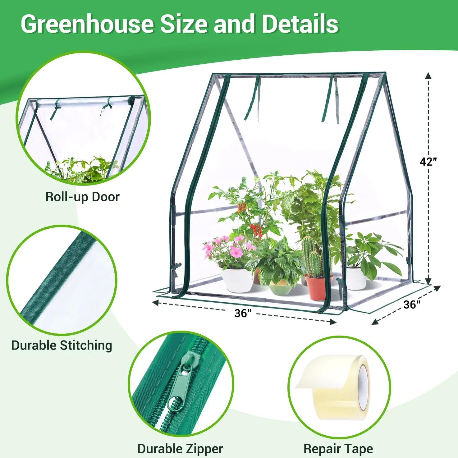 Ohuhu Mini serre pour intérieur et extérieur : serre de table portable avec tapis imperméable pour petites plantes, germination, 91,4 x 91,4 x 106,7 cm, couverture légère, accessoire de semis en dôme