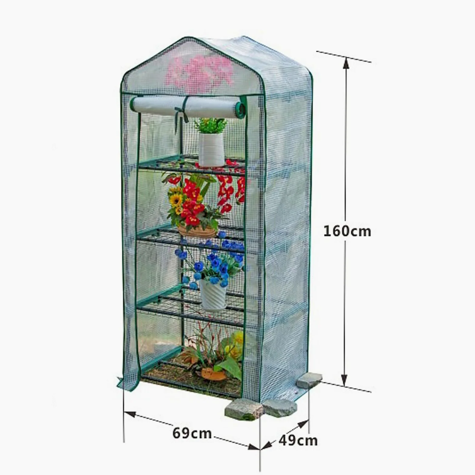Serre à 4 étages avec design pop-up portable, couverture en PE/PVC, fenêtres et portes enroulables pour la croissance des plantes d'intérieur et d'extérieur