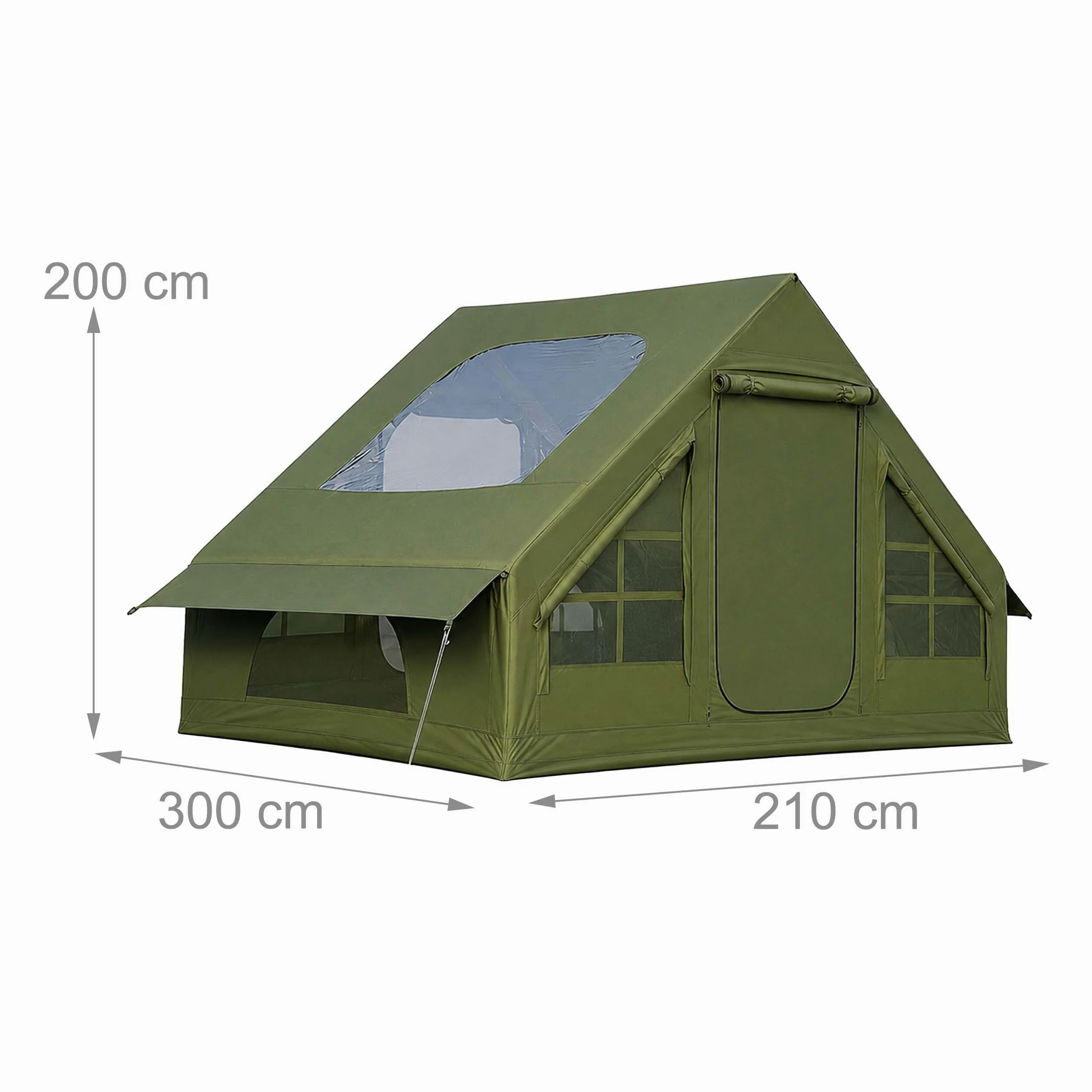Relaxdays Tente de Camping Gonflable 200x300x210 cm, Montage Rapide, Verte | Tente gonflable étanche, moustiquaire, pompe