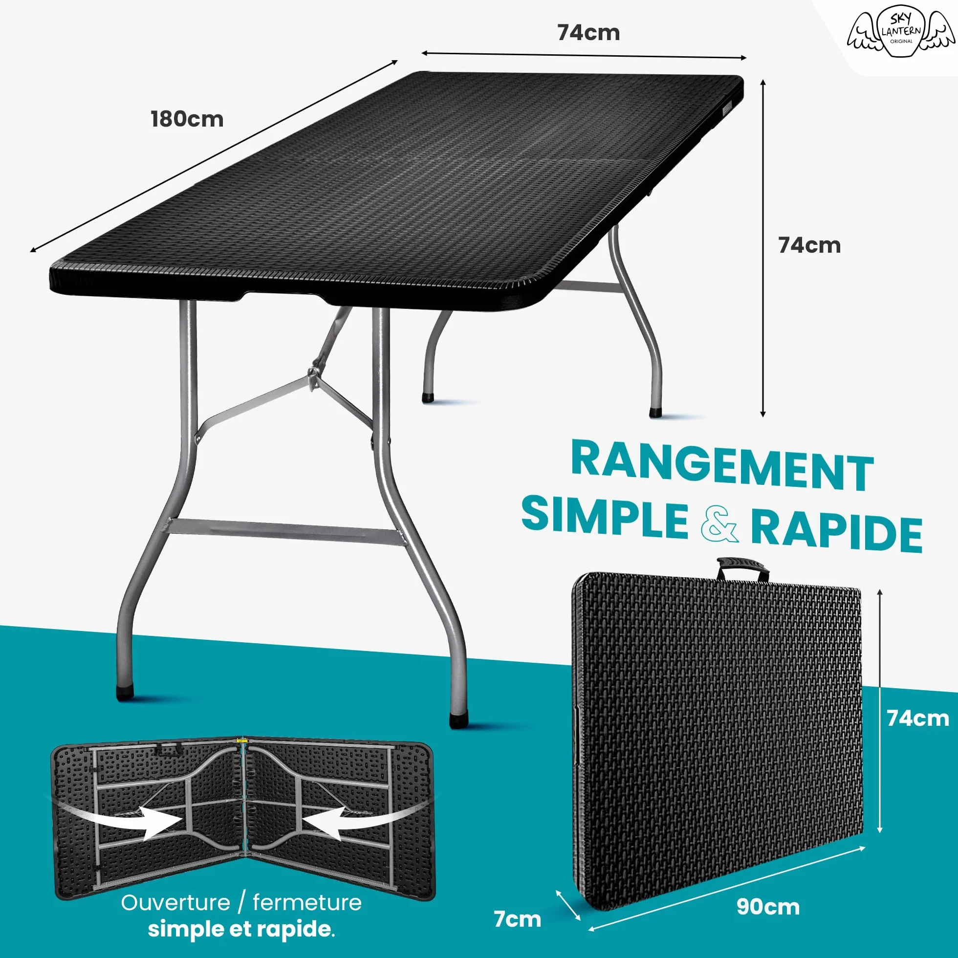 Table Pliante Rectangulaire 180 cm 6/8 Personnes HDPE 3,5 cm Pied Acier Jardin Camping