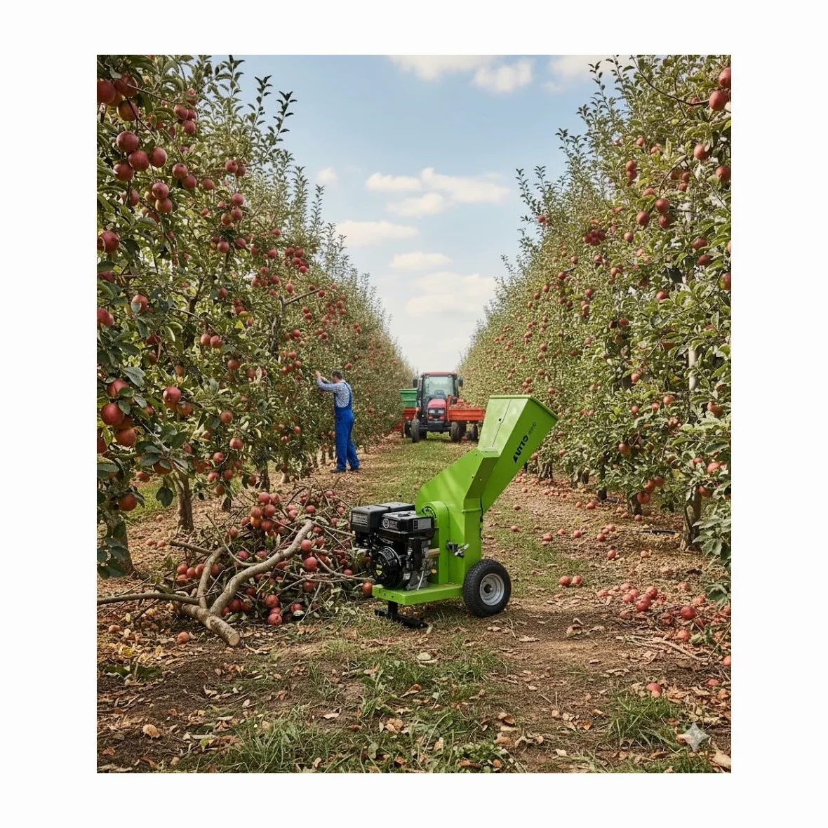 VITO - Broyeur de végétaux Thermique 7CV Coupe Branches Ø 70mm 2 Lames Moteur 4T 208Cm3 Roues gonflées Déplacement avec Poignées de déplacement