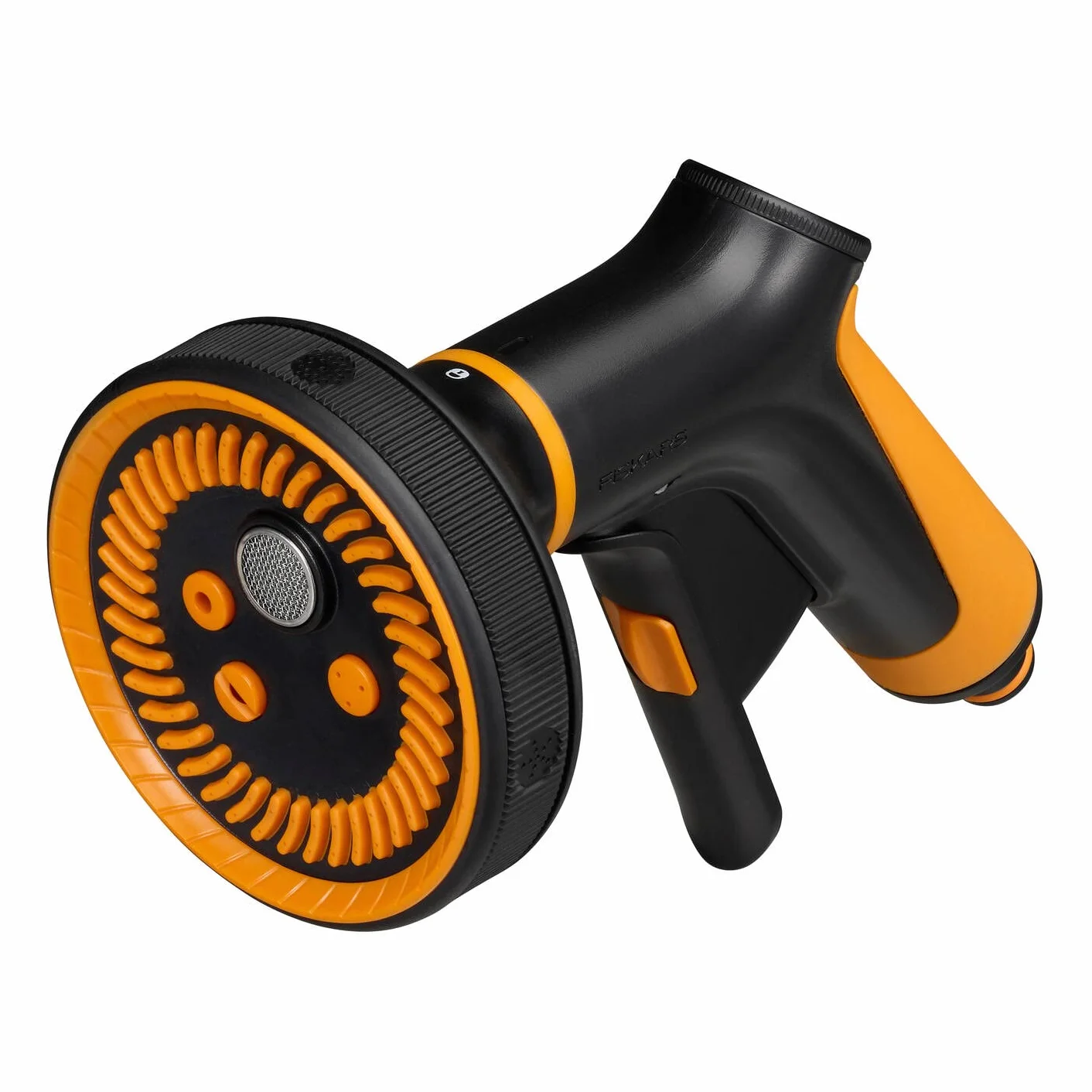 Fiskars Pistolet Pulvérisateur Multi, 5 Jets, Débit réglable en continu | Avec Contrôle Gâchette à l'Avant et verrouillage marche/arrêt, SoftGrip, Taille universelle, noir/orange, 1065482