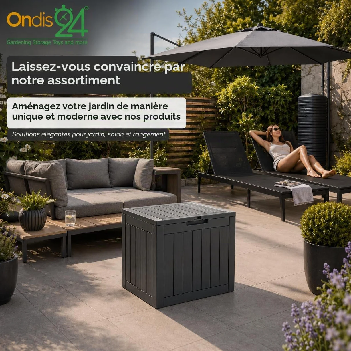 Ondis24 City Cube Boîte en Plastique 110 L Anthracite 55 x 43 x 53 cm