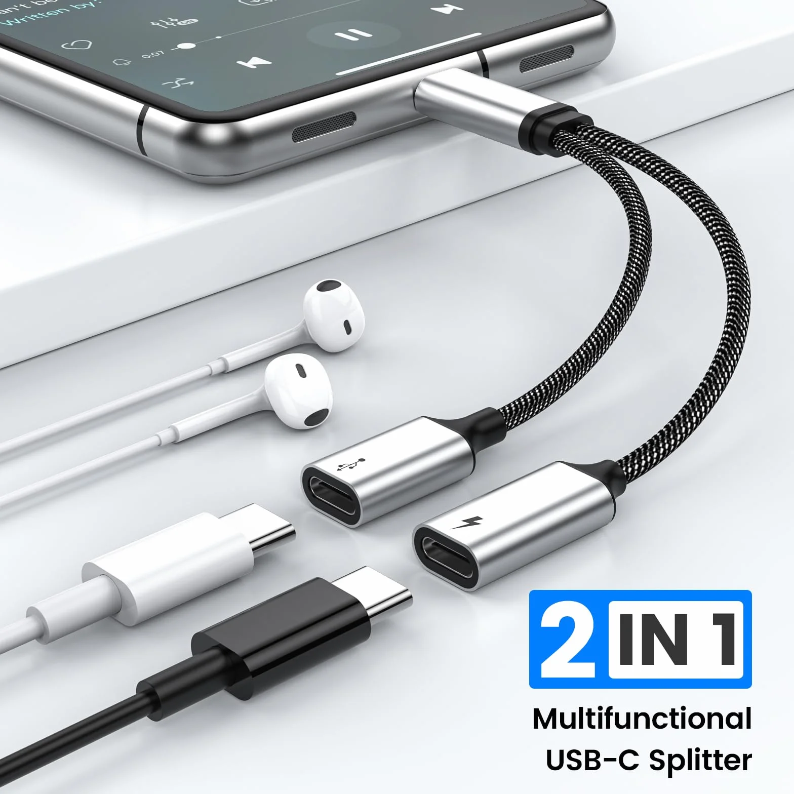 MOGOOD Câble Répartiteur USB C 60W 2 en 1, Adaptateur USB C vers 2 Type C Femelle pour Macbook Air, Samsung Galaxy, Pixel