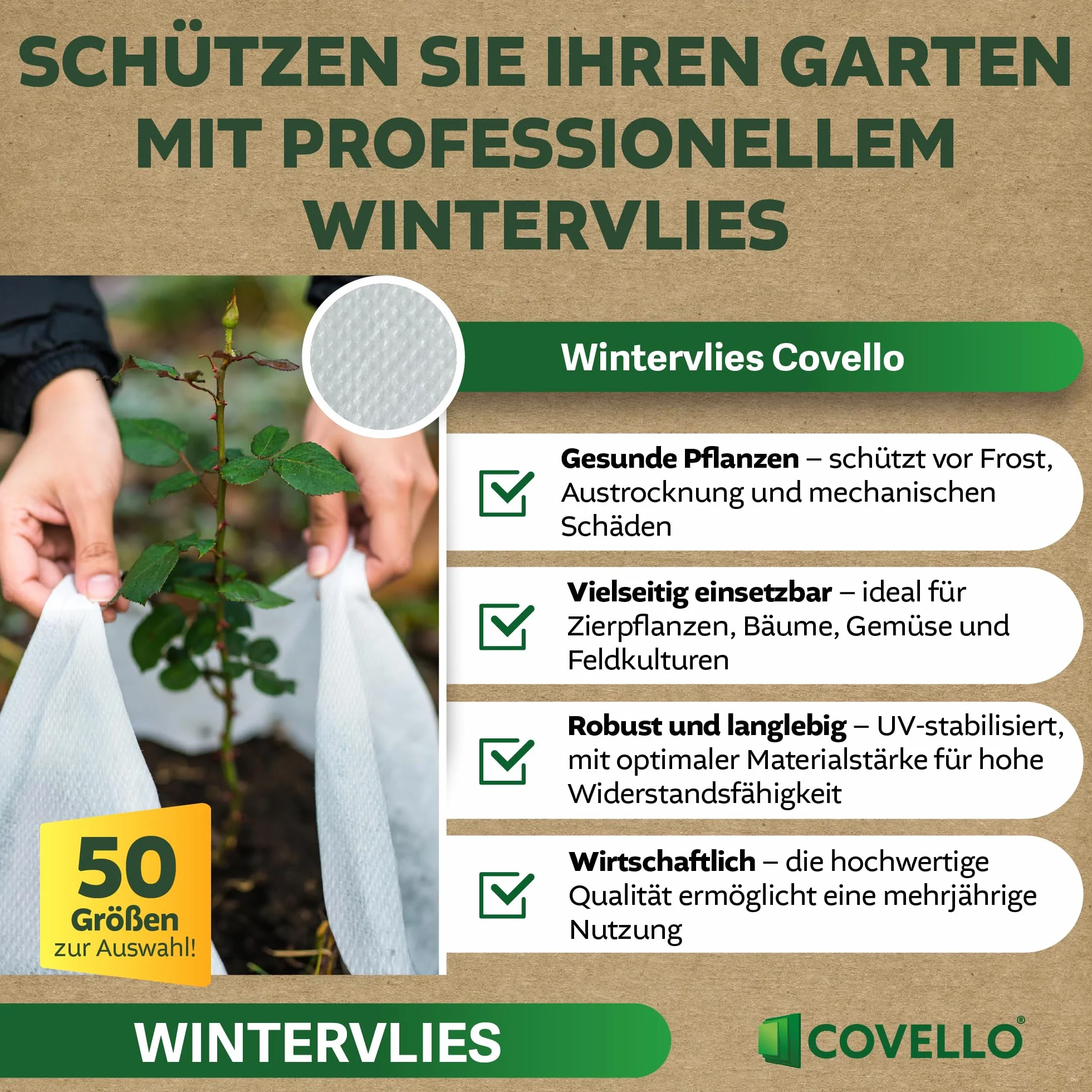 Covello Voile d'Hivernage pour Plantes 50g/m² Protection UV Respirante 25m x 1,6m 40m²