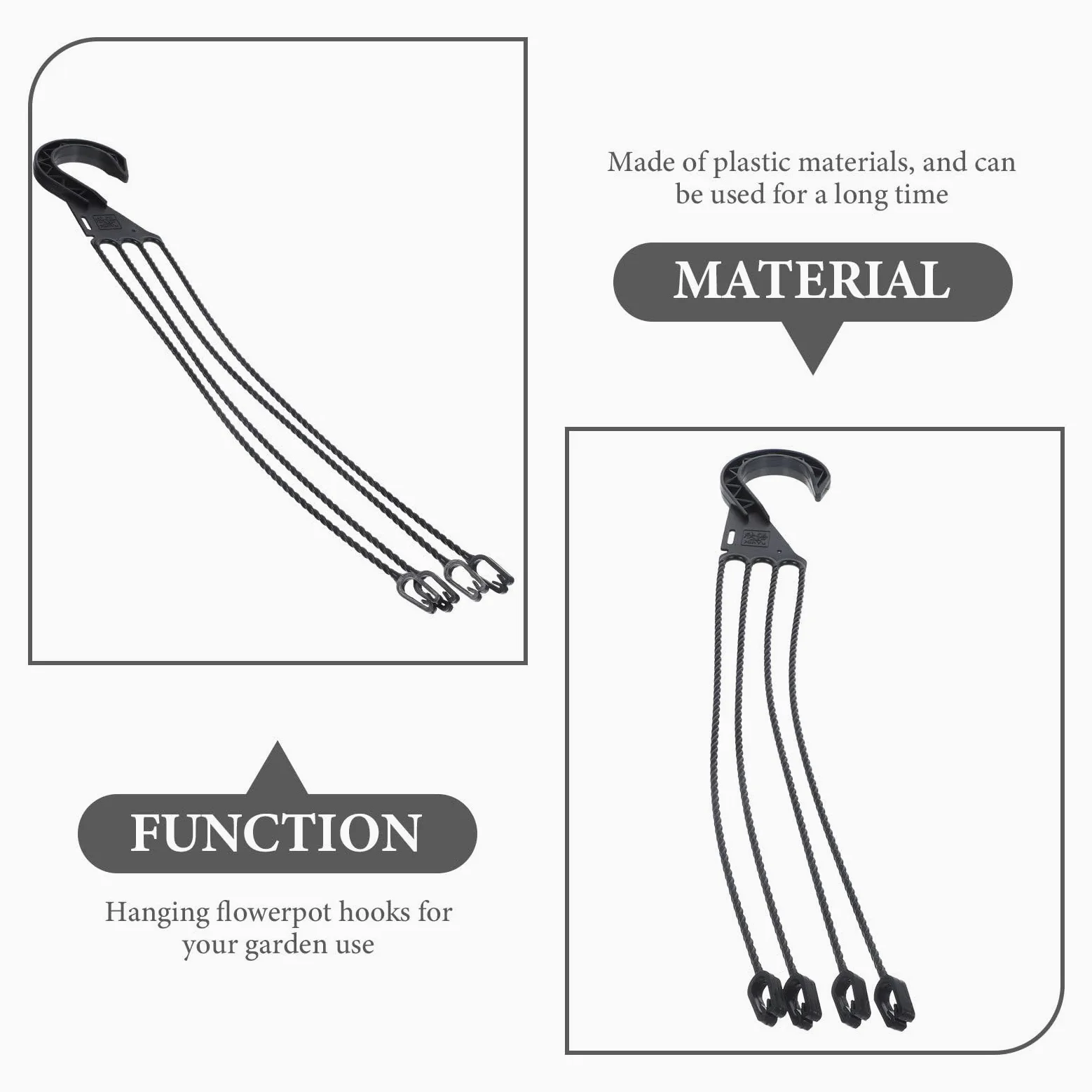 Healvian Lot de 5 crochets de suspension en plastique pour pot de fleurs, 45 cm, 4 points de suspension pour plantes, crochets de rechange pour pot de fleurs de jardin, supports muraux pour intérieur