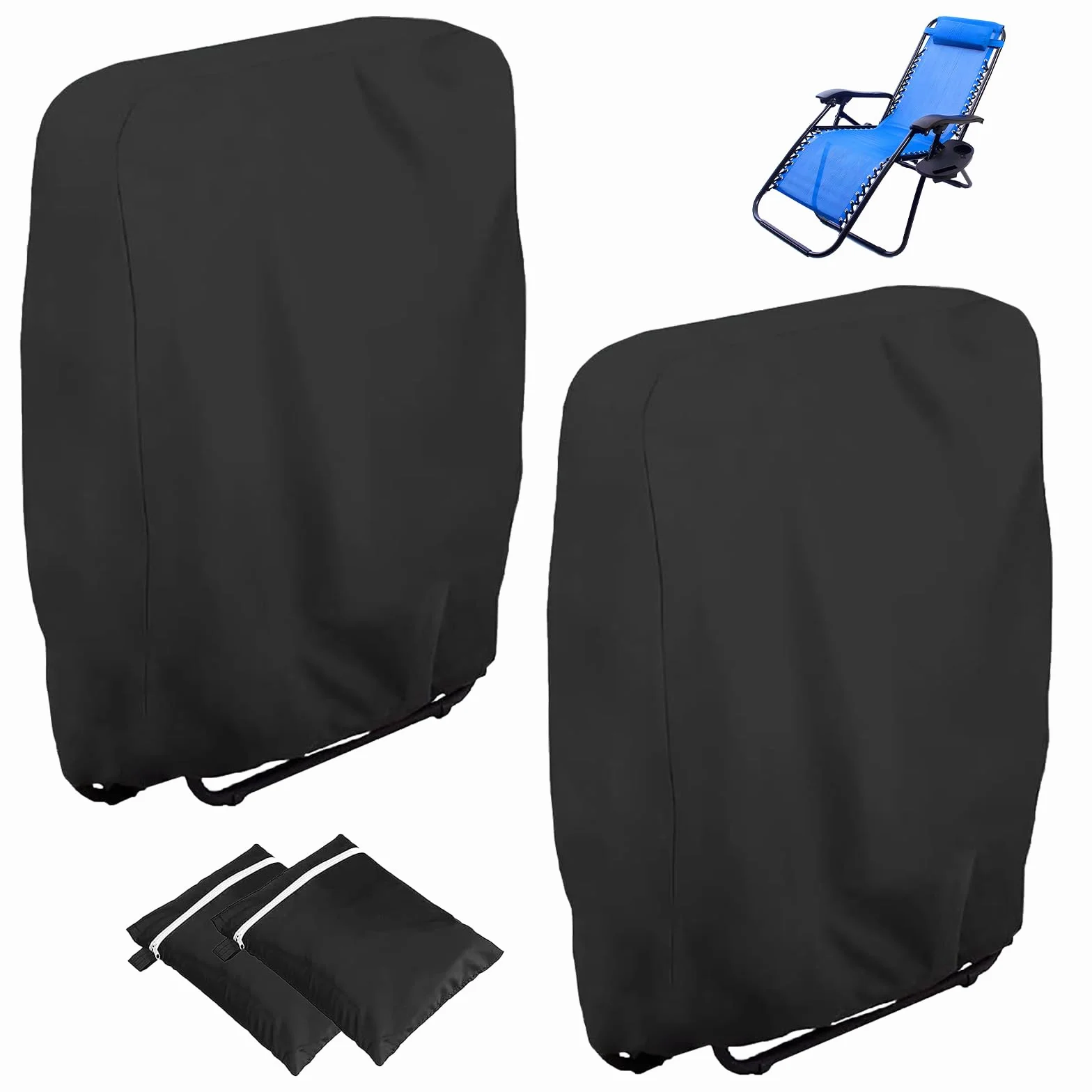 Housse de Protection pour Chaise Longue Pliante Oxford Coupe-Vent Anti-UV Imperméable Noir