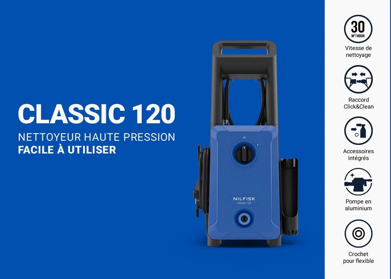 Nilfisk Classic Nettoyeur Haute Pression 120 Bar – Facile à Utiliser pour Terrasses, Voitures et Nettoyage Extérieur (1600 W)