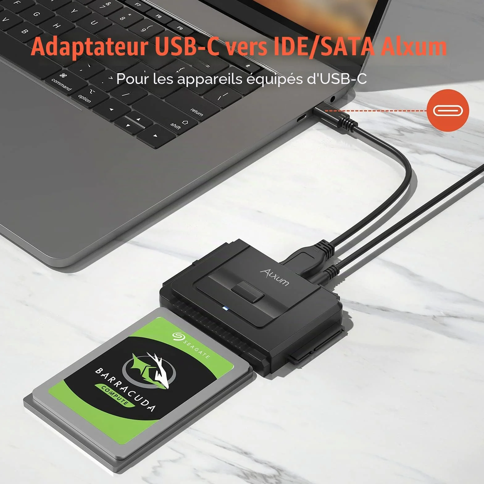 Alxum Adaptateur USB 3.0 vers IDE/SATA Disque Dur 2.5/3.5 Pouces HDD SSD avec Alimentation DC 12V 2A