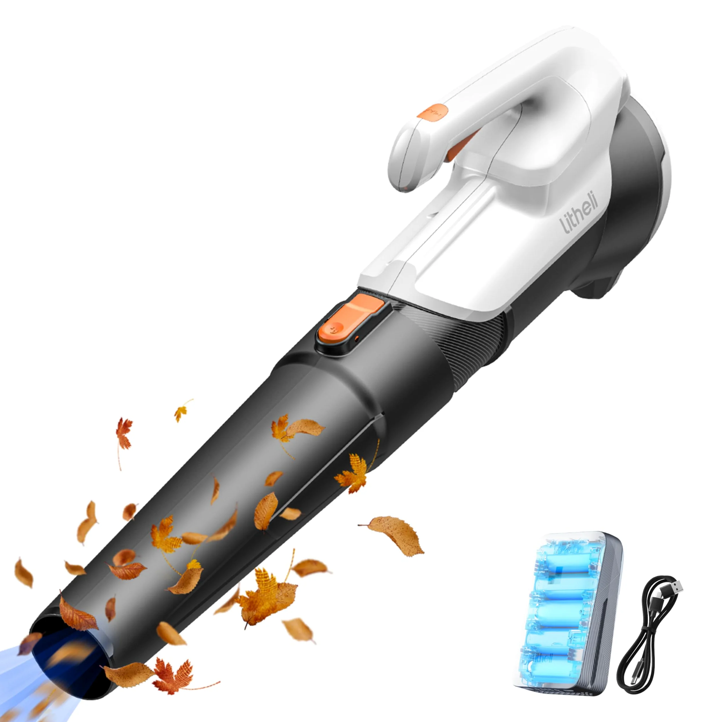 Litheli Souffleur de Feuilles sans Fil 20V, Souffleur à Batterie avec Batterie 2,0 Ah, Vitesse de l'Air de 137 km/h, Débit d'air de 604 m³/h, Leaf Blower pour Cour, Pelouse, Jardin