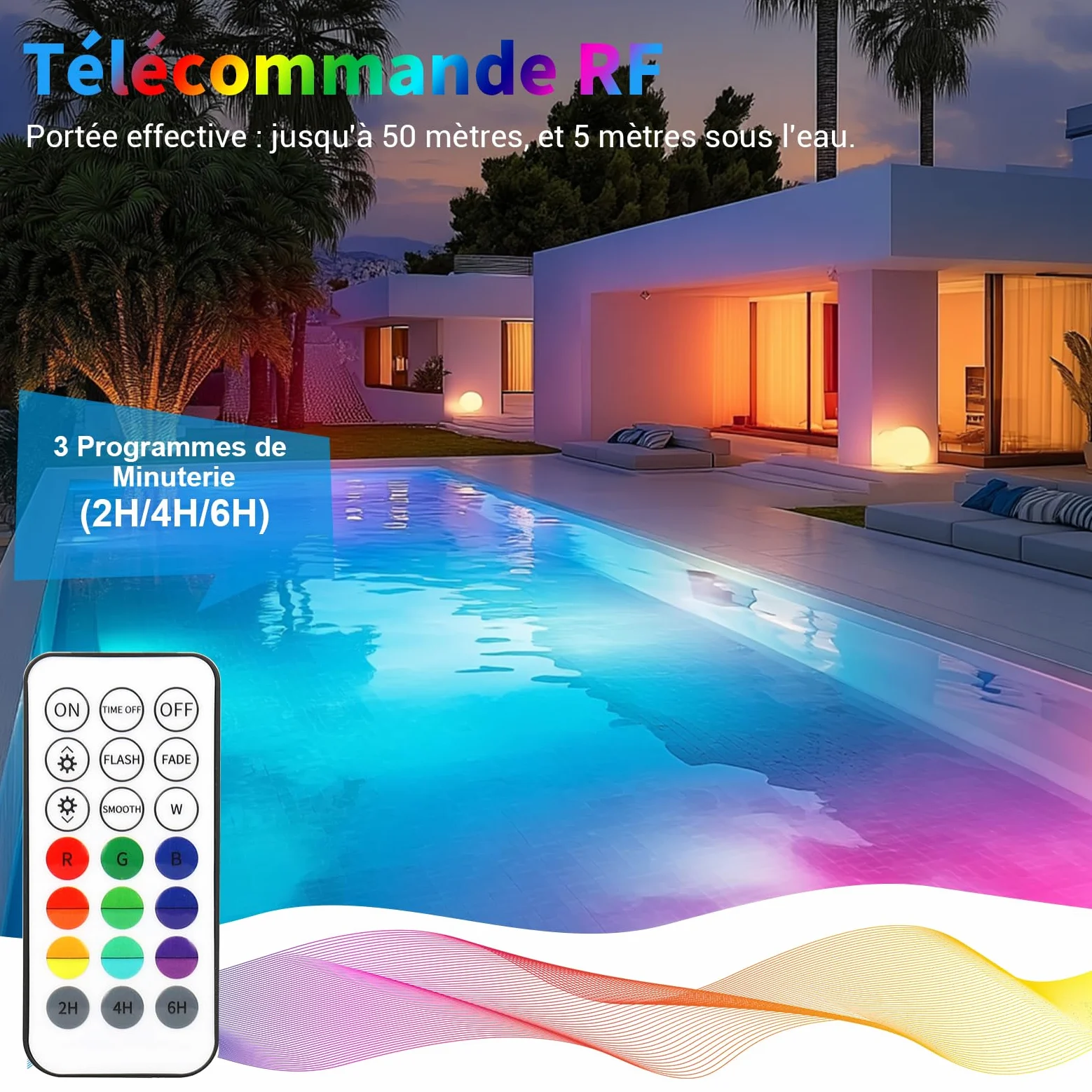 Czemo Lumière LED Submersible Rechargeable avec Télécommande Étanche IP68 Étanches pour Aquariums, Baignoire, Étangs (Multicolore-4 pièces)