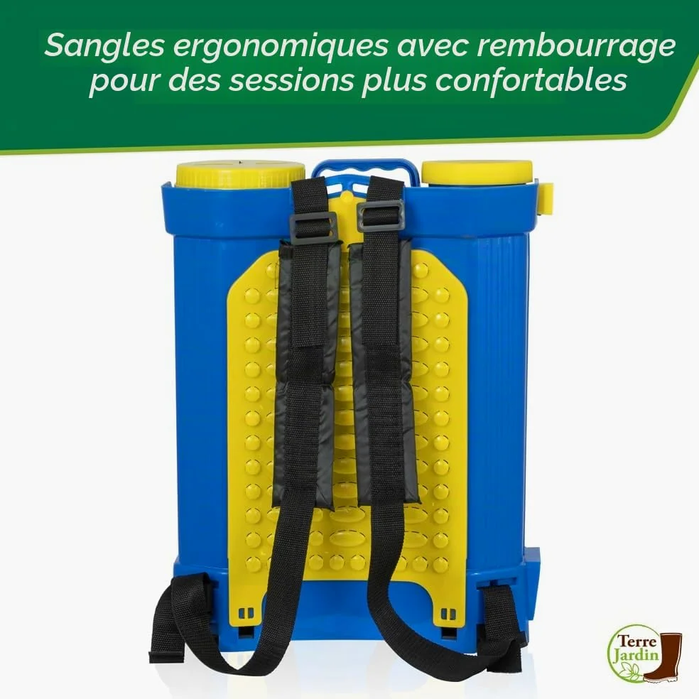 TERRE JARDIN Pulvérisateur Électrique Rechargeable 16L Reconditionné - Pulvérisateur de Jardin Dorsal à Batterie 12V avec Lance Télescopique et 4 Buses - Occasion très Bon état