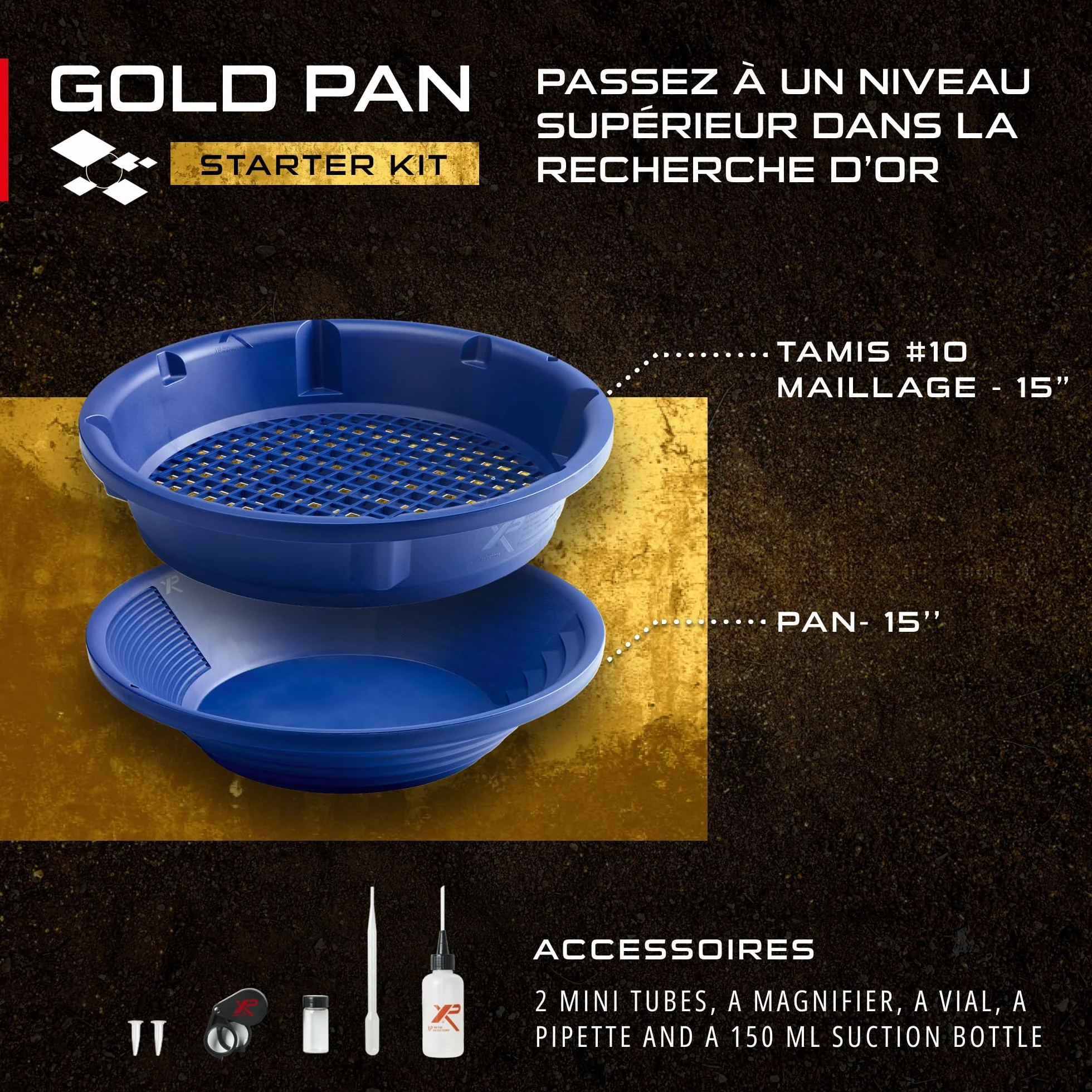 XP Metal Detectors Kit de démarrage Gold Pan - Inclus pan 37cm, tamis et accessoires GP-Starter-KIT