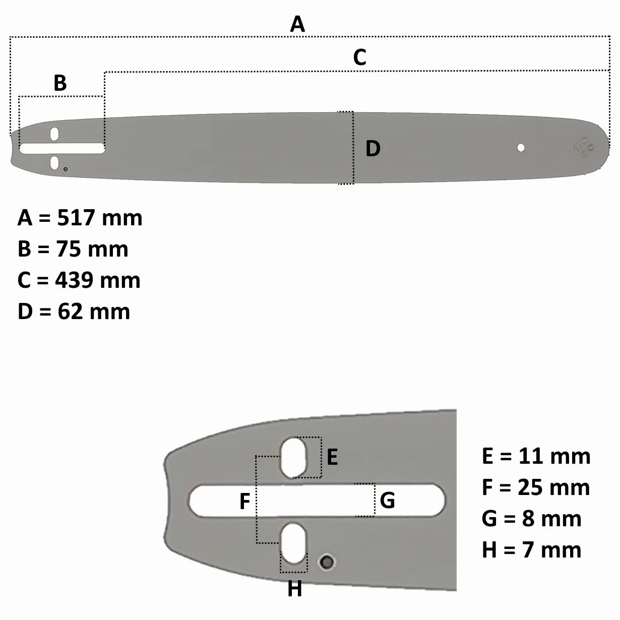 Guide 18 pouces (45 cm) avec lot de 3 chaînes 72 maillons pour tronçonneuse