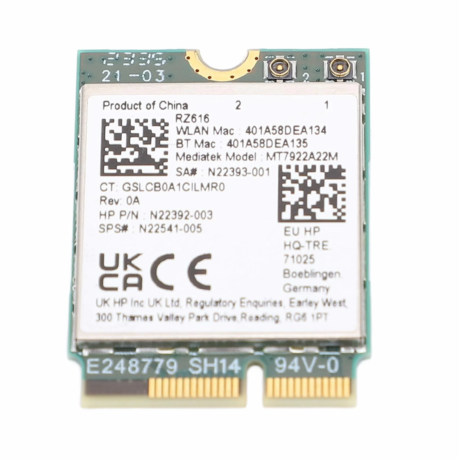 Carte Réseau WiFi 6E M.2 5374 Mbps Bande 2.4/5/6 GHz BT 5.2 pour PC